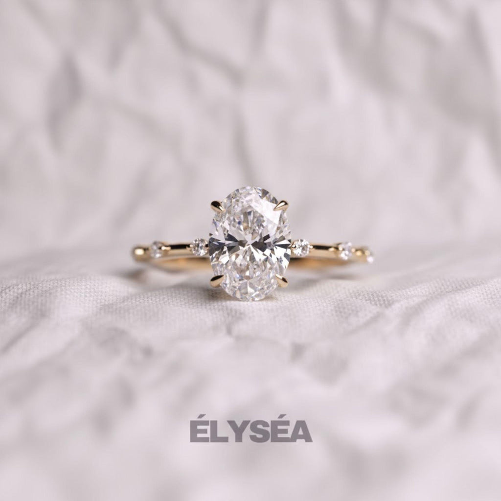2 Carat Oval Lab Grown F VS1 Thin Engagement Diamond Ring / 14K Gold Oval Diamond Ring
