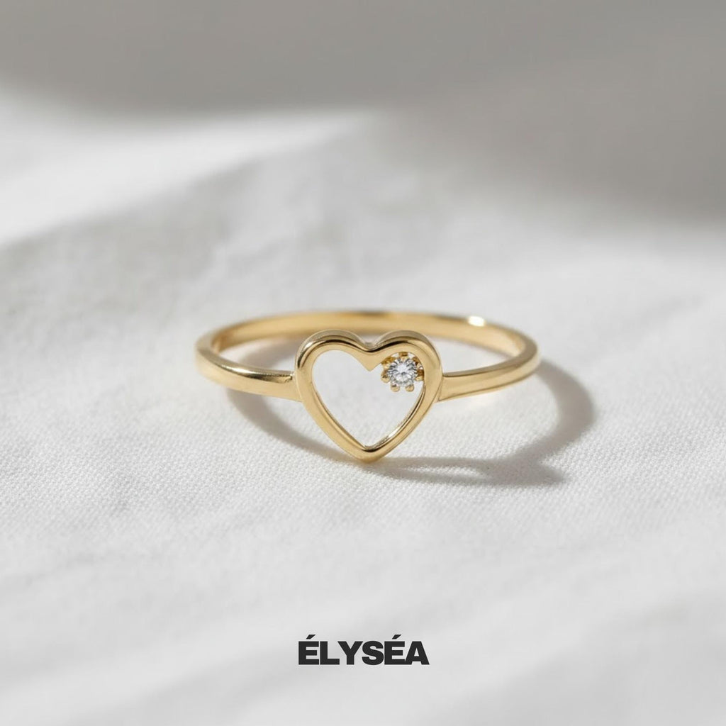 Lab Diamond Open Heart Ring,14K Solid Gold Promise Ring, Minimalist Ring