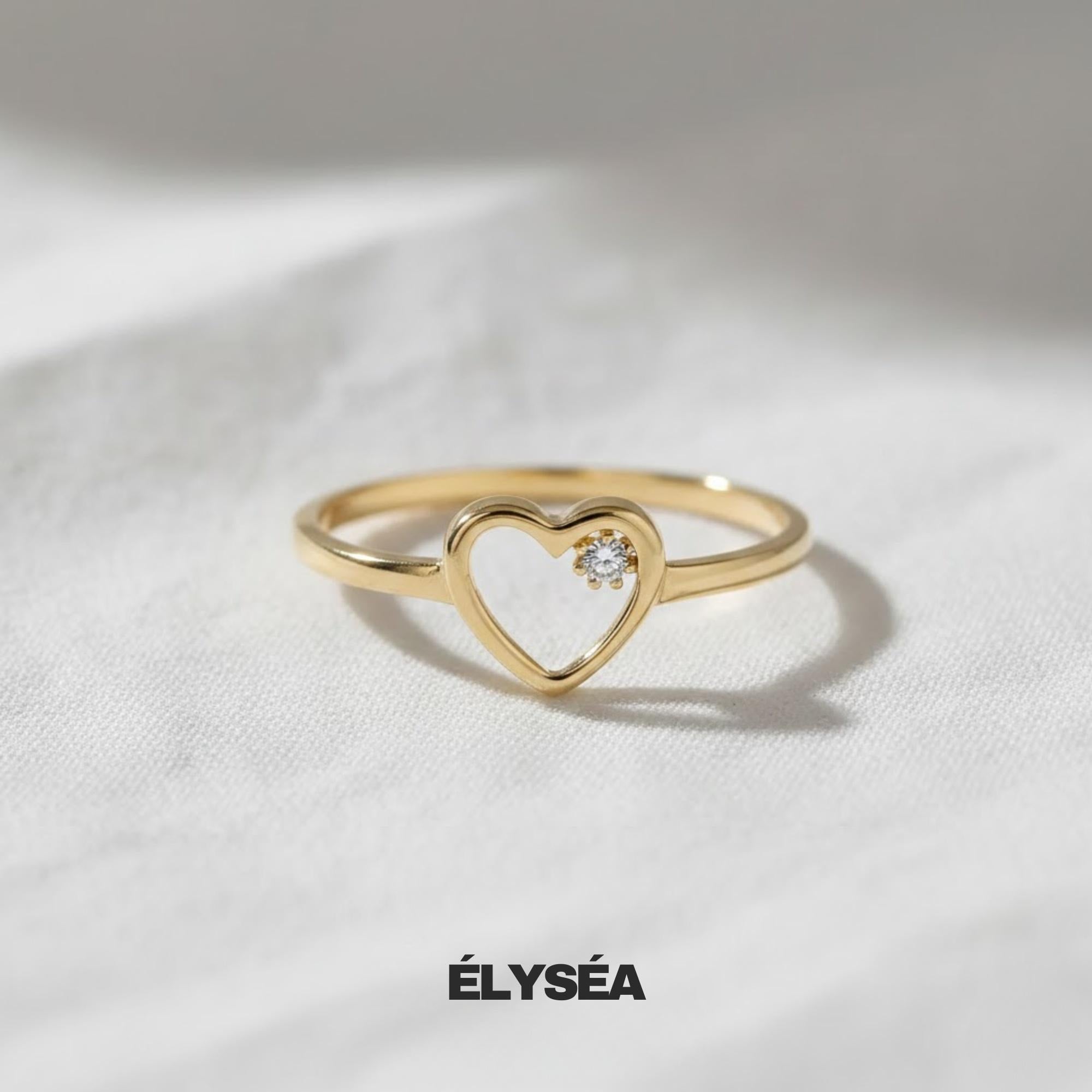 Lab Diamond Open Heart Ring,14K Solid Gold Promise Ring, Minimalist Ring