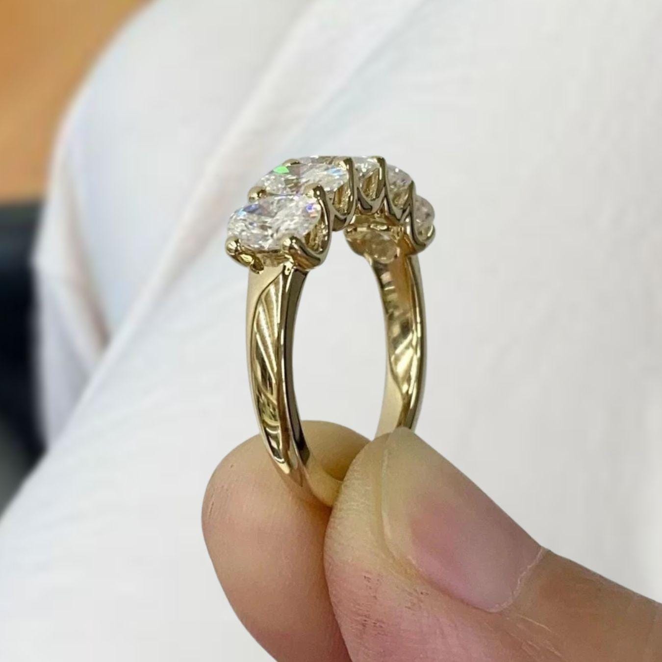 2.00 CTW Lab Grown Oval Diamond Anniversary Band: 14K Gold 5-Stone Ring