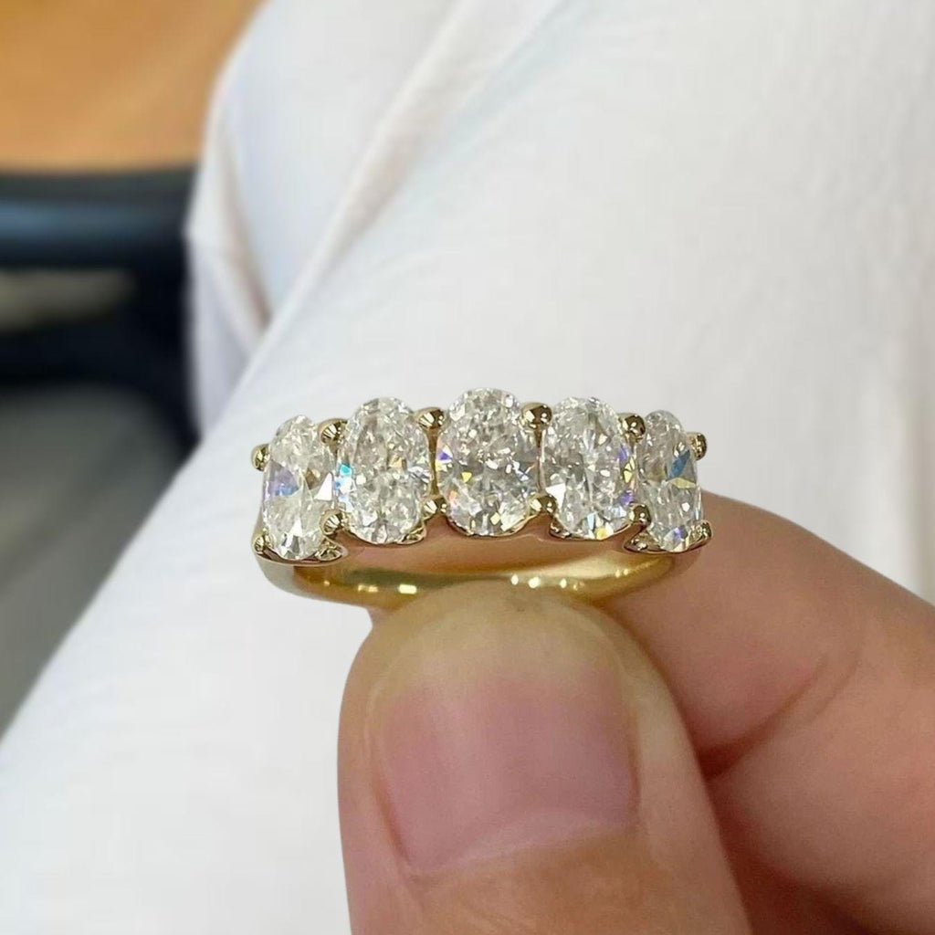2.00 CTW Lab Grown Oval Diamond Anniversary Band: 14K Gold 5-Stone Ring