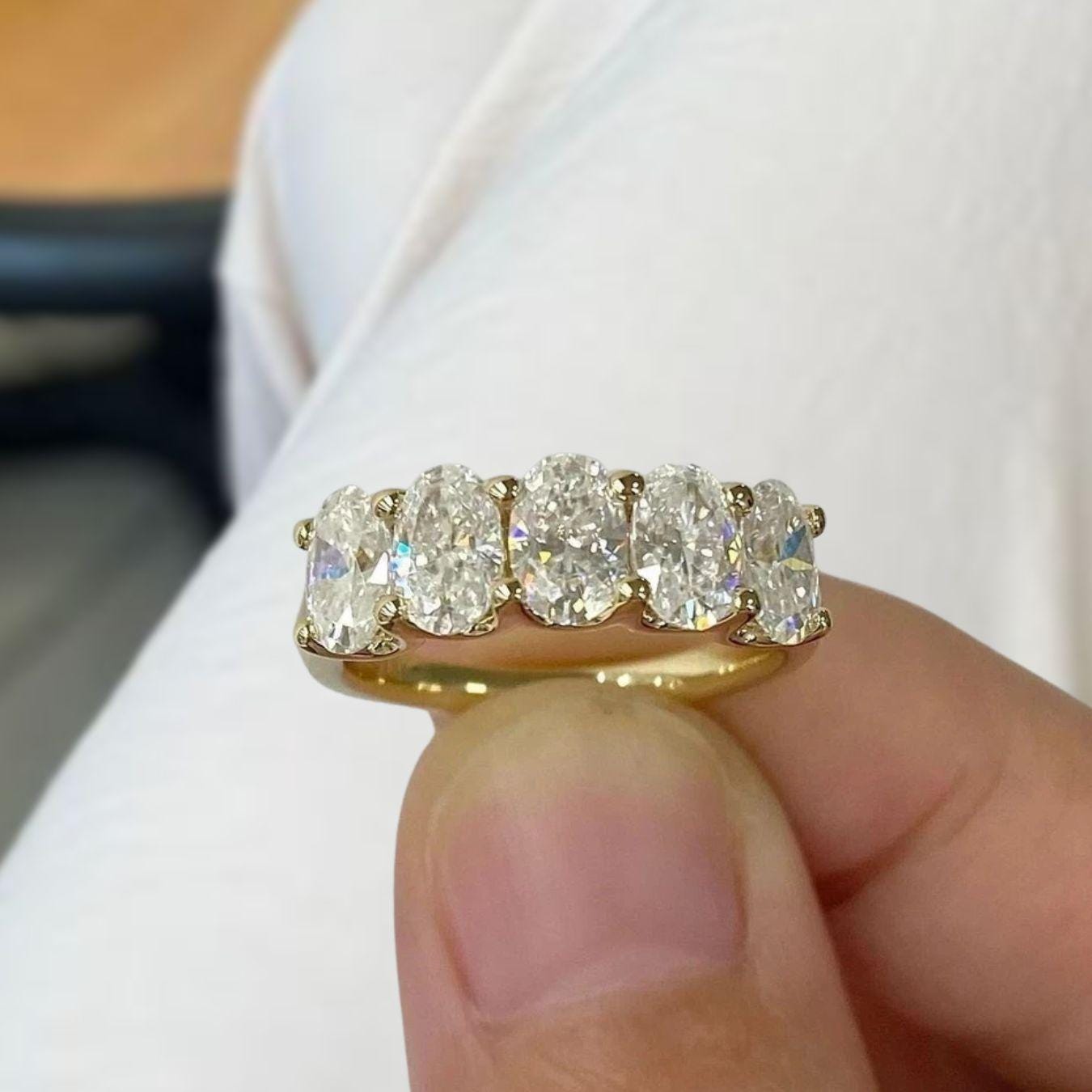2.00 CTW Lab Grown Oval Diamond Anniversary Band: 14K Gold 5-Stone Ring