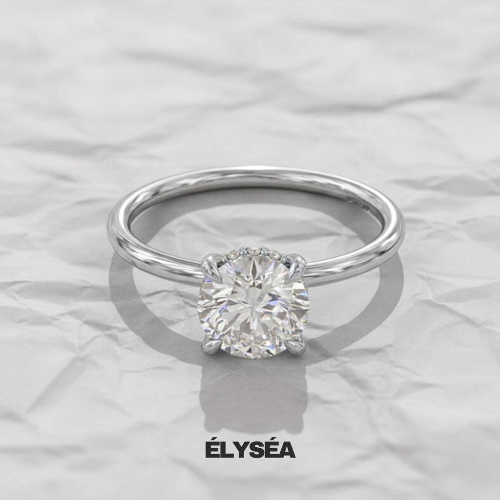 1 CT Solitaire Round Lab Grown Diamond With Hidden halo Engagement ring, 14K Solid Gold Ring