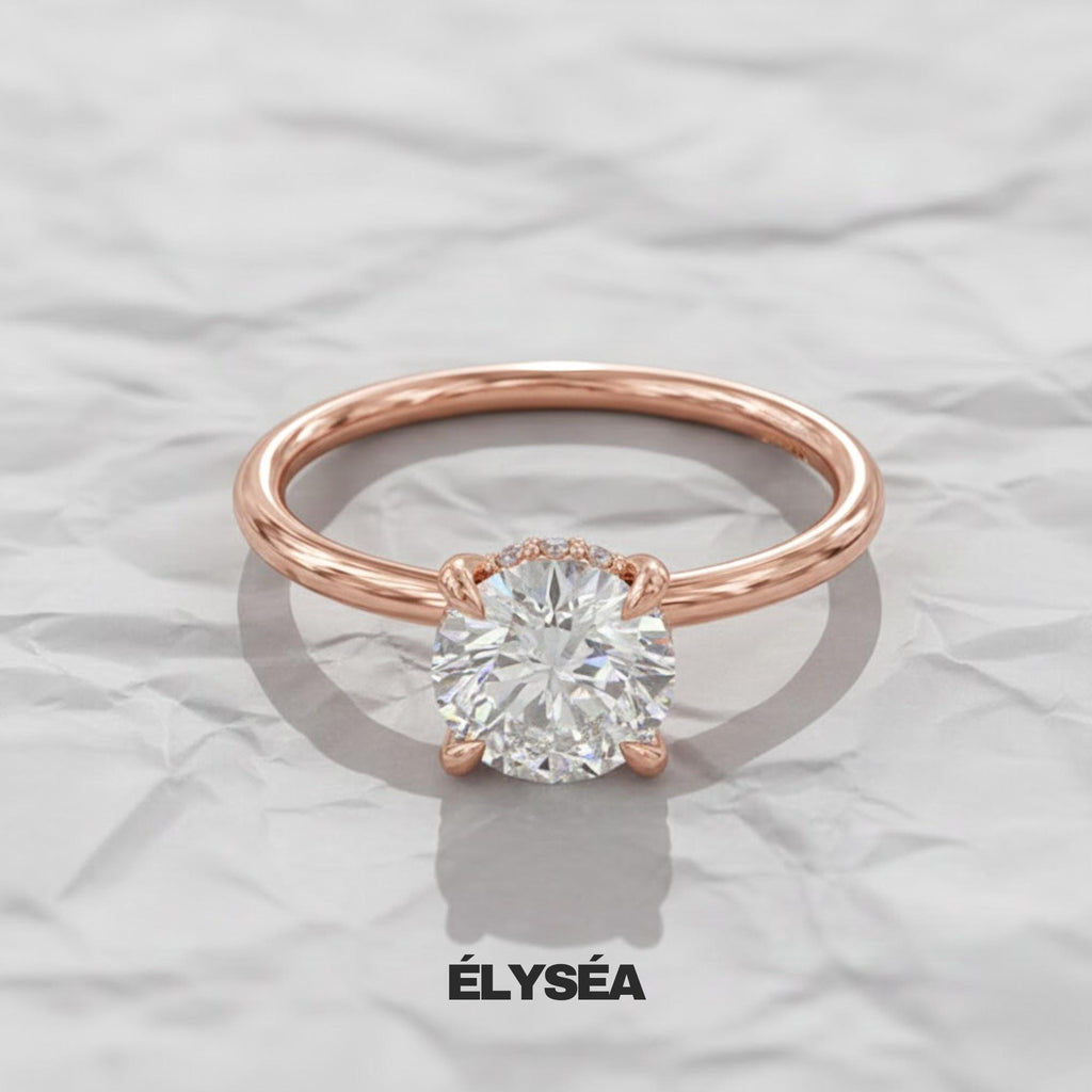 1 CT Solitaire Round Lab Grown Diamond With Hidden halo Engagement ring, 14K Solid Gold Ring