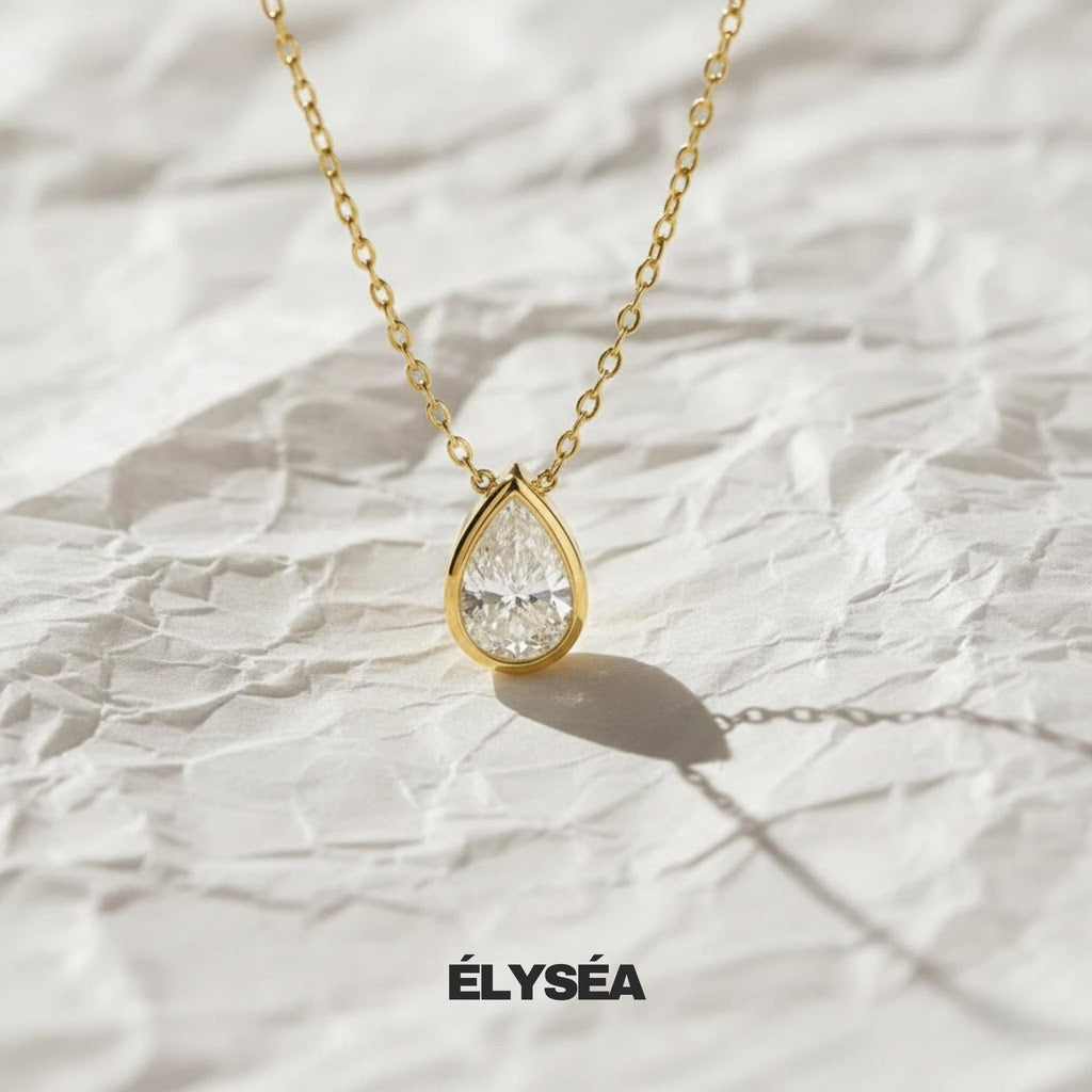 1CT Pear Shape Bezel Set Lab Grown Diamond Necklace | 14K Gold Eco-Friendly Diamond Pendant