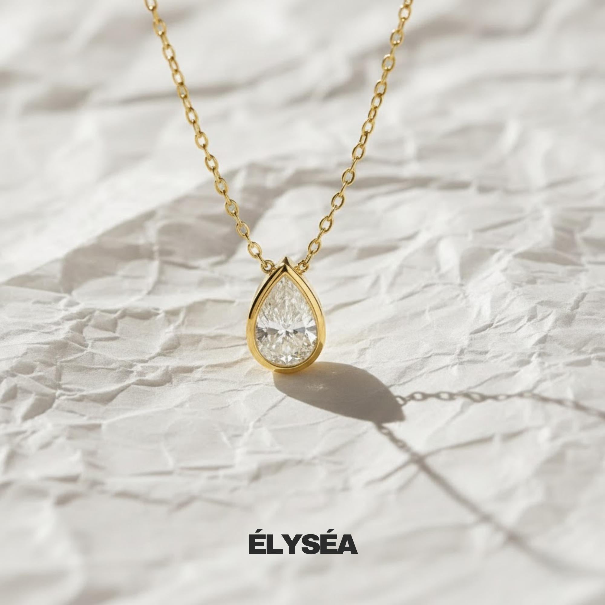 1CT Pear Shape Bezel Set Lab Grown Diamond Necklace | 14K Gold Eco-Friendly Diamond Pendant
