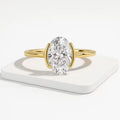 2 Carat Oval Lab Grown Diamond Half Bezel Solitaire Ring / 14K Gold Unique Oval Diamond Ring, Dainty Engagement Ring