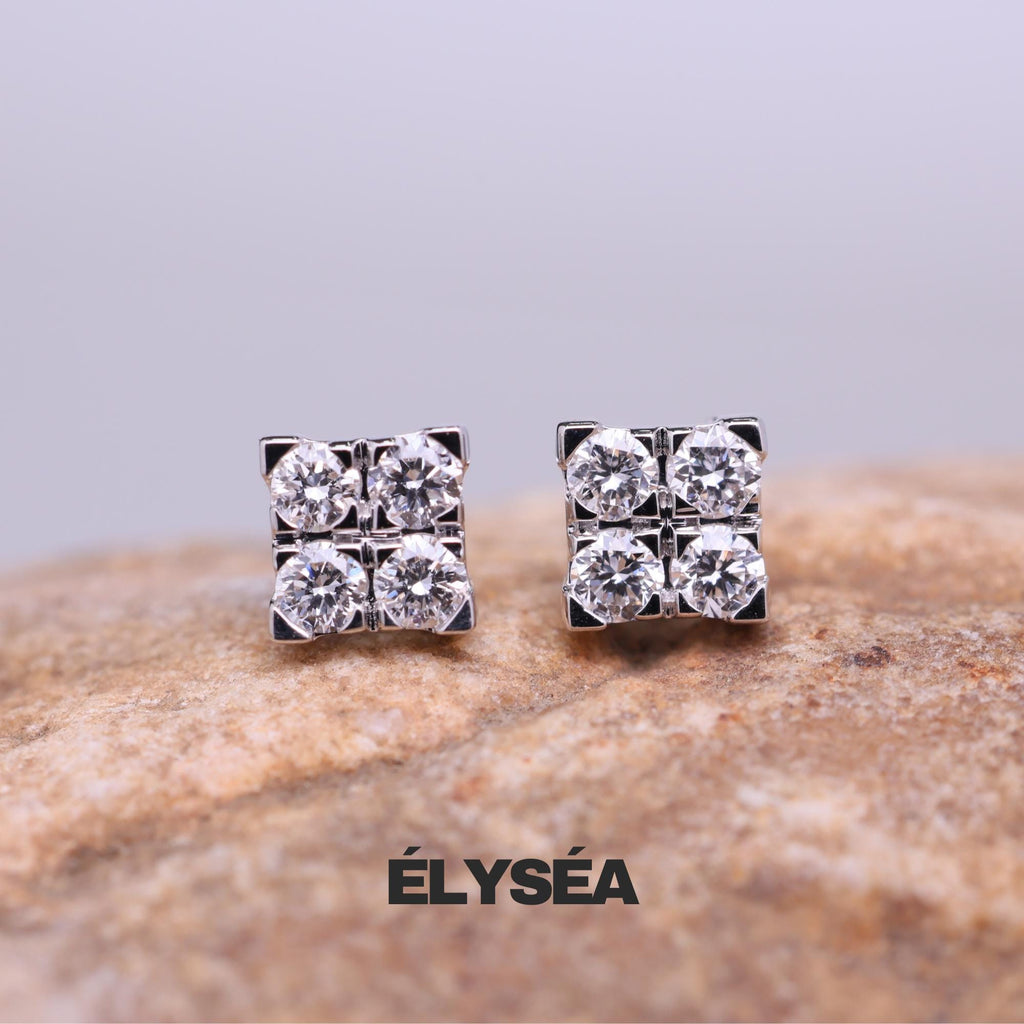 Cluster Round cut Lab Grown Diamond Stud Earring / 14K Gold Minimalist Jewelry