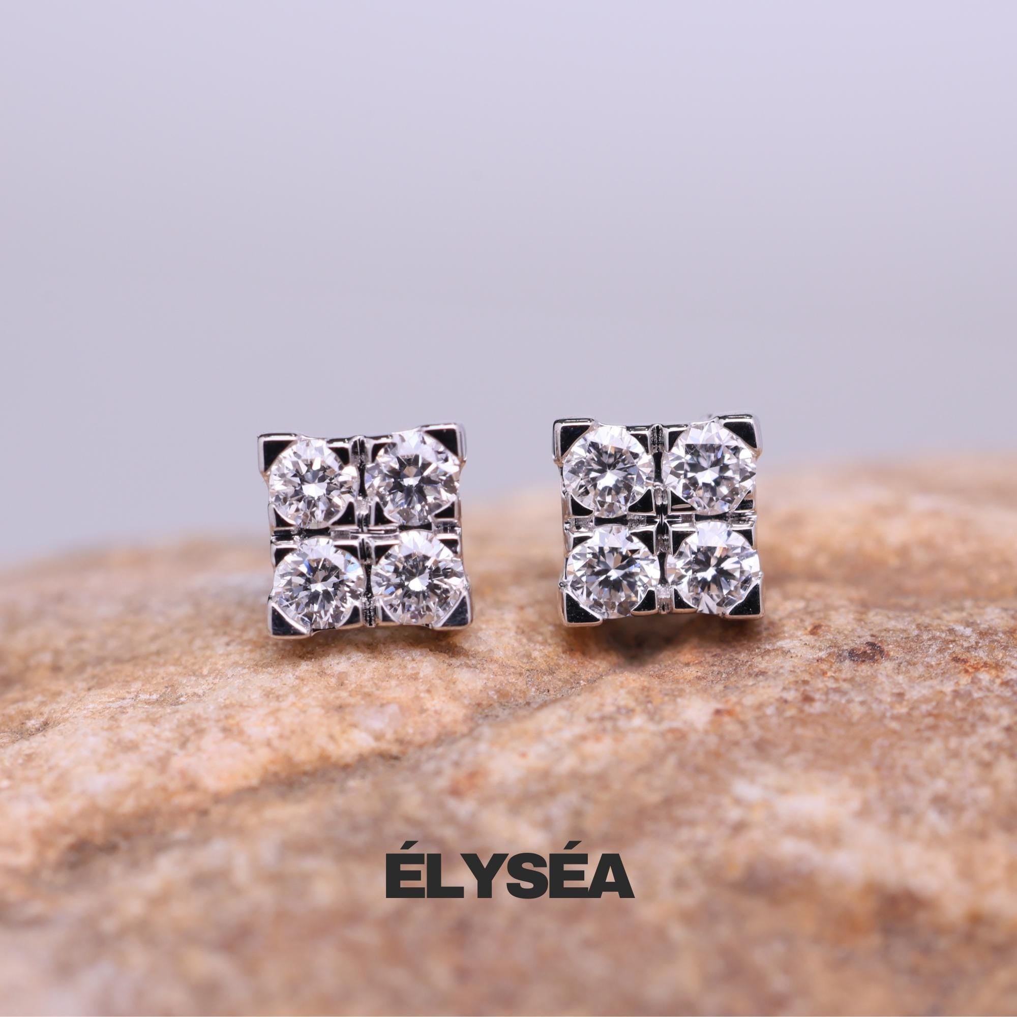 Cluster Round cut Lab Grown Diamond Stud Earring / 14K Gold Minimalist Jewelry