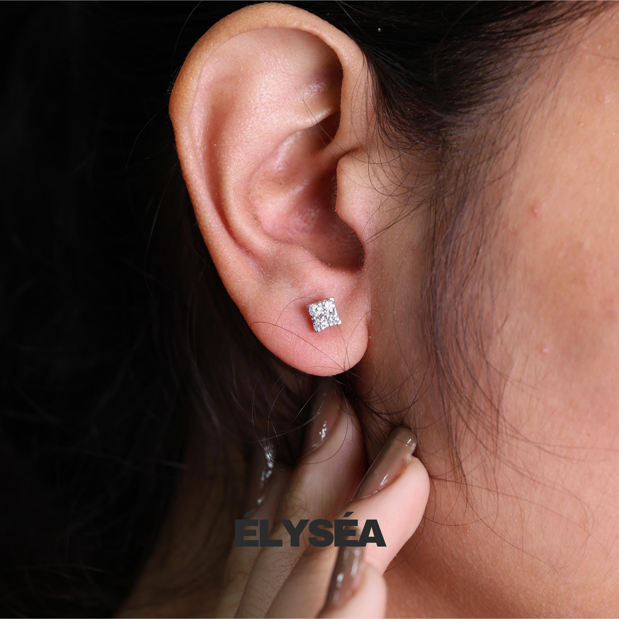 Cluster Round cut Lab Grown Diamond Stud Earring / 14K Gold Minimalist Jewelry