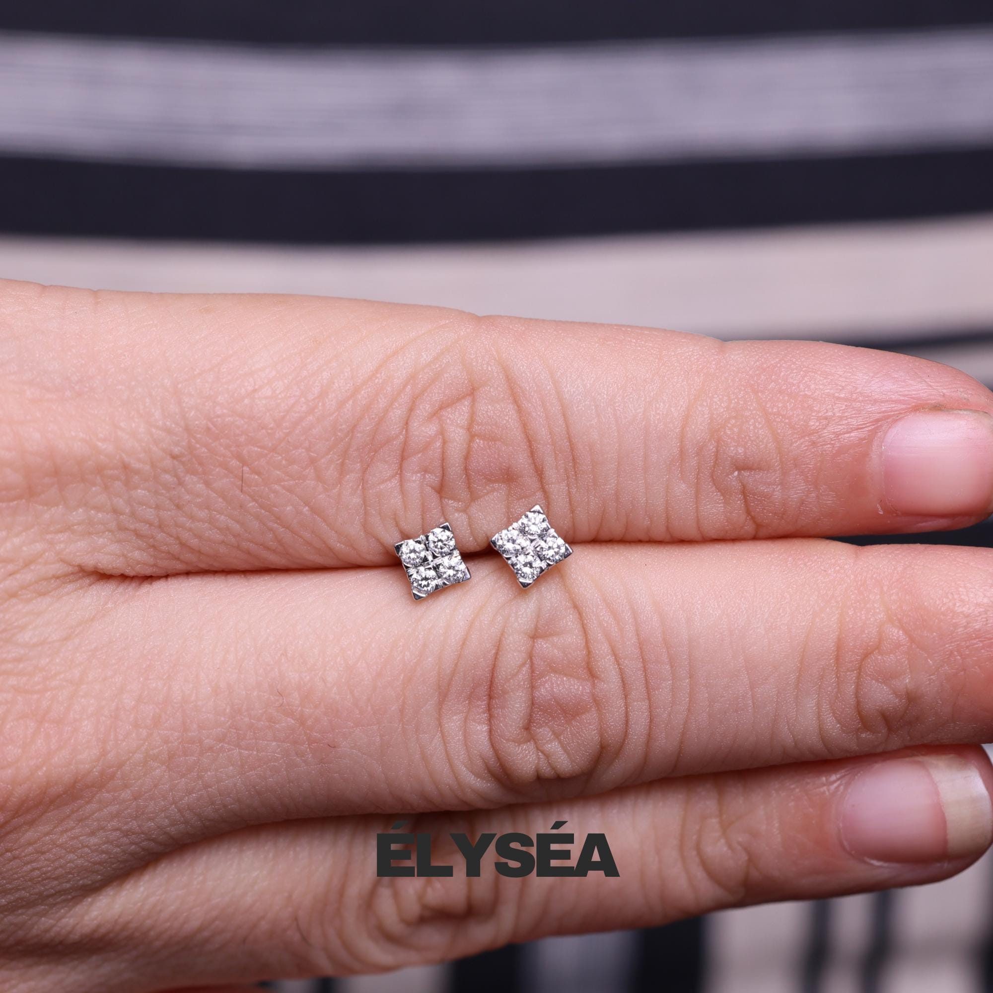 Cluster Round cut Lab Grown Diamond Stud Earring / 14K Gold Minimalist Jewelry