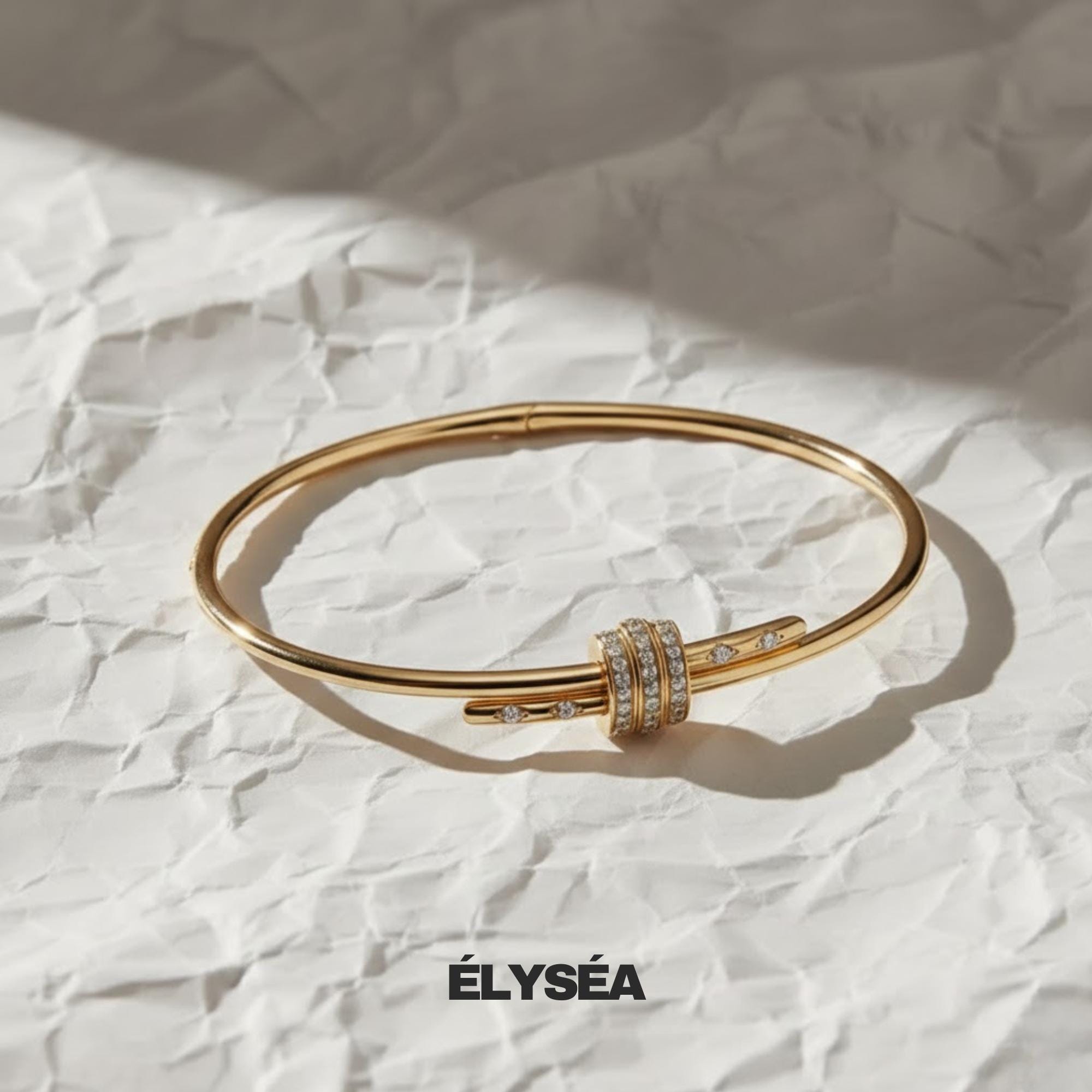 Solid Gold Bangle Bracelet for Women, Round Cut Diamond Bracelet Bangle, Gold Latch Bracelet, Diamond Bangle Bracelet, Gift For Her