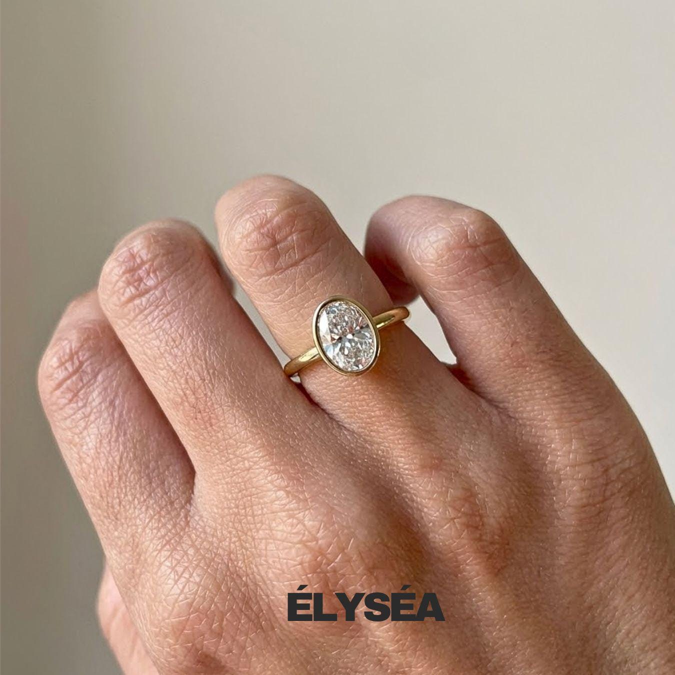 14K Gold Oval Cut Lab Grown Diamond Tulip Engagement Ring / Anniversary Gift Ring For Your Wife