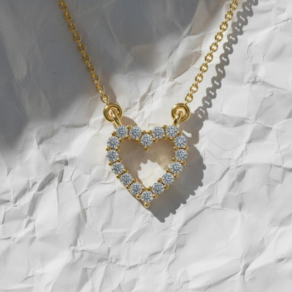 14K Gold Lab Grown Diamond Necklace / Open Heart Necklace