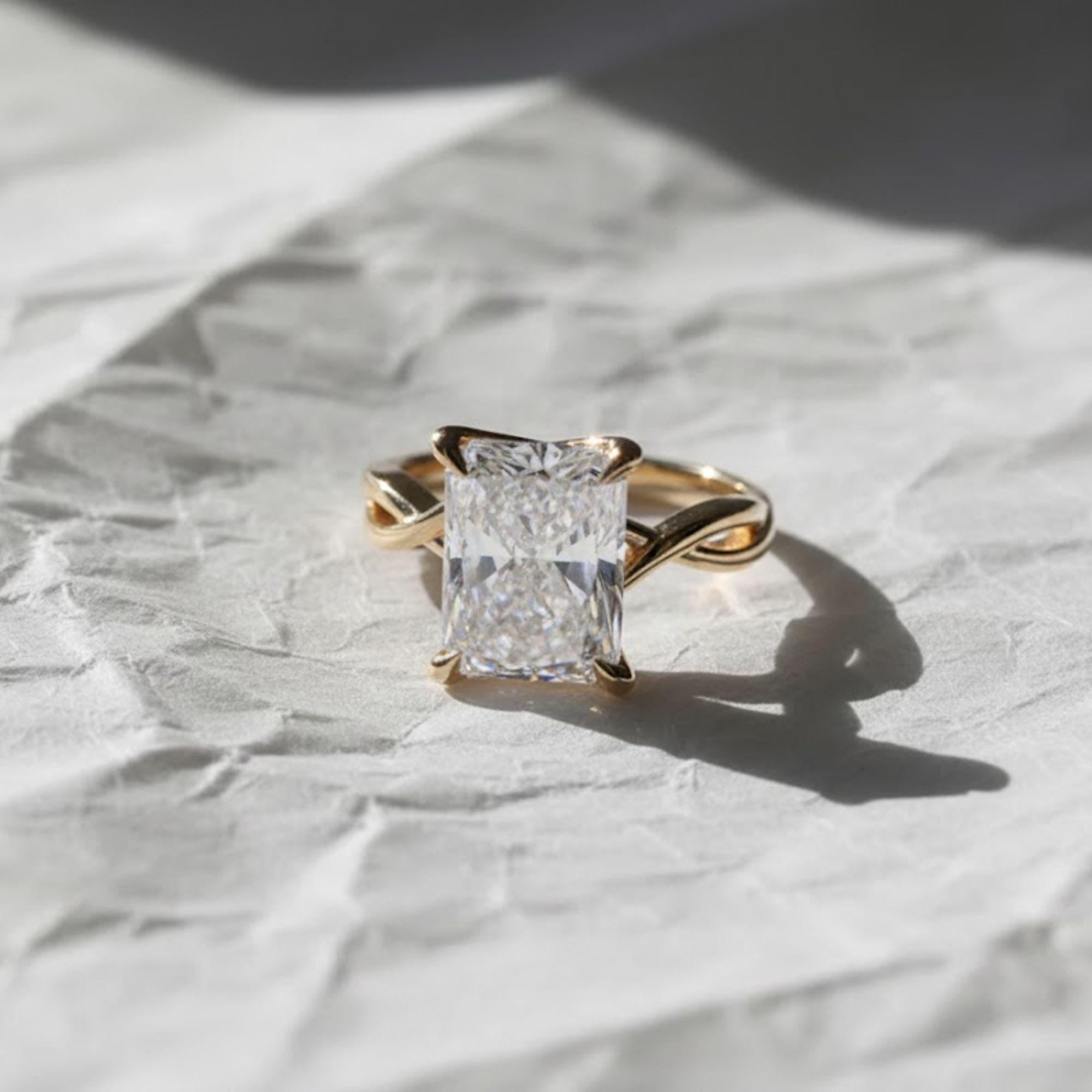 14K Solid Gold Radiant Cut 6 carat IGI Certified Lab Grown Diamond Engagement Ring
