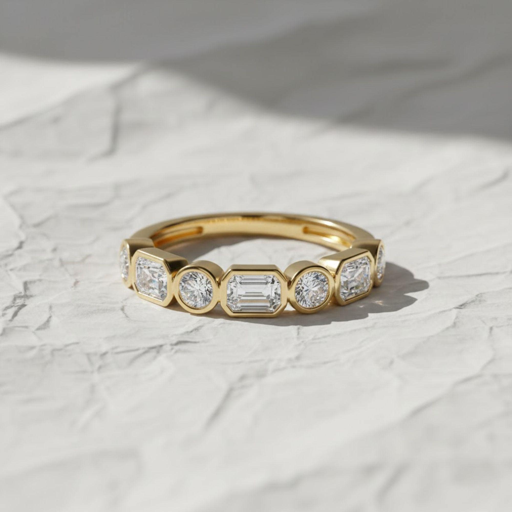 14K Gold 0.95 ctw Emerald & Round Cut Bezel Set Half Eternity Lab Grown Diamond Wedding Band