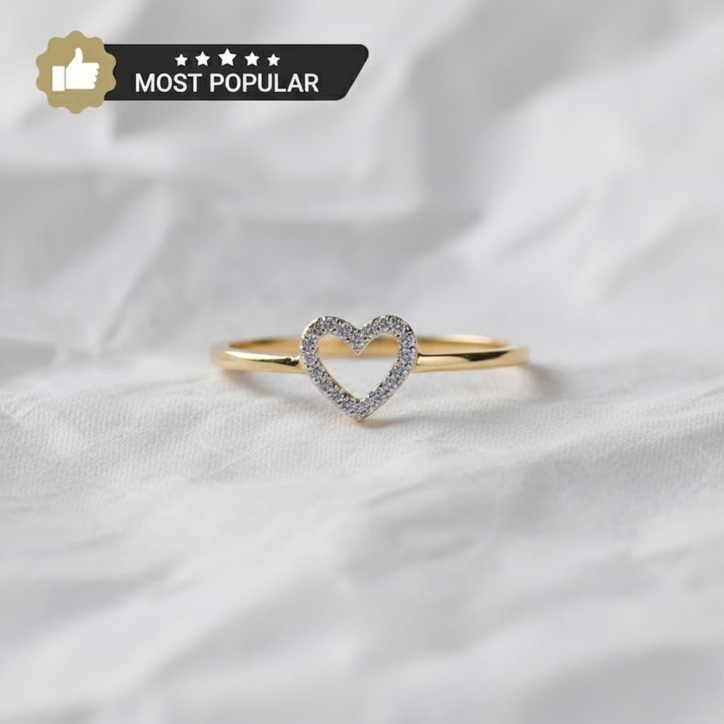 Tiny Lab Grown Diamond Open Heart 14K Gold Promise Ring Gift For Her