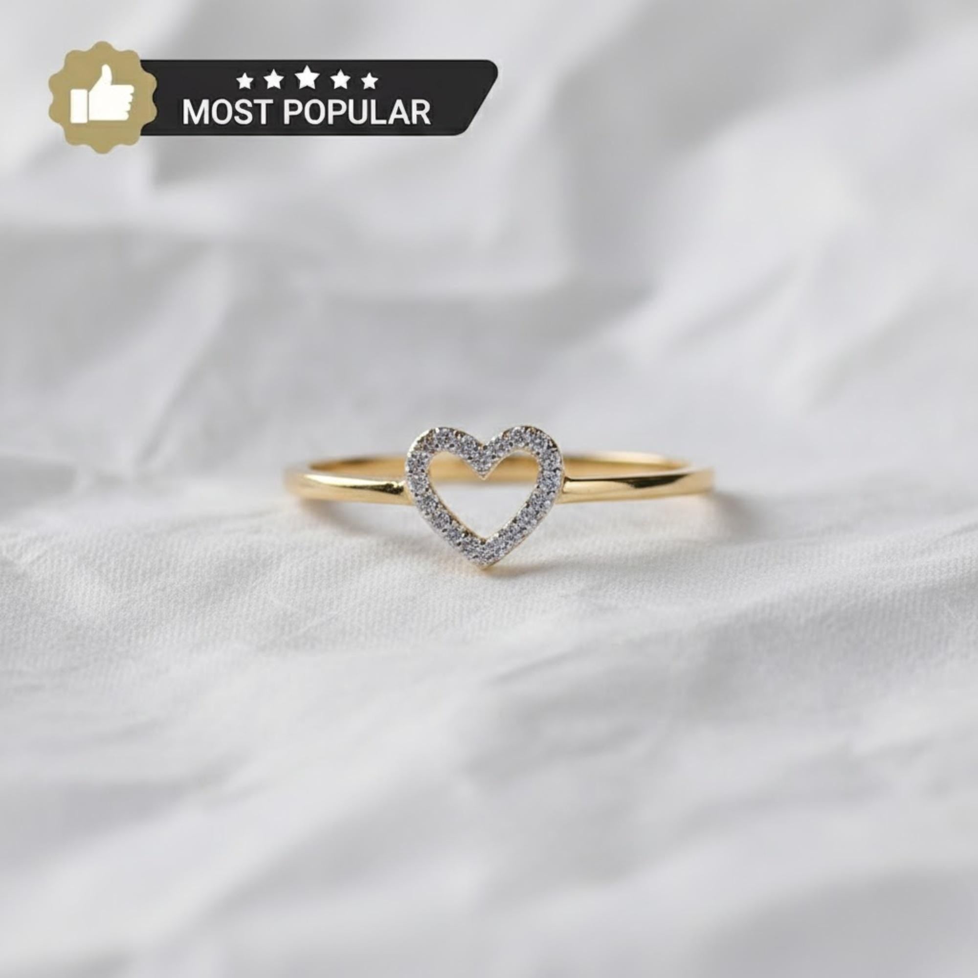 Tiny Lab Grown Diamond Open Heart 14K Gold Promise Ring Gift For Her