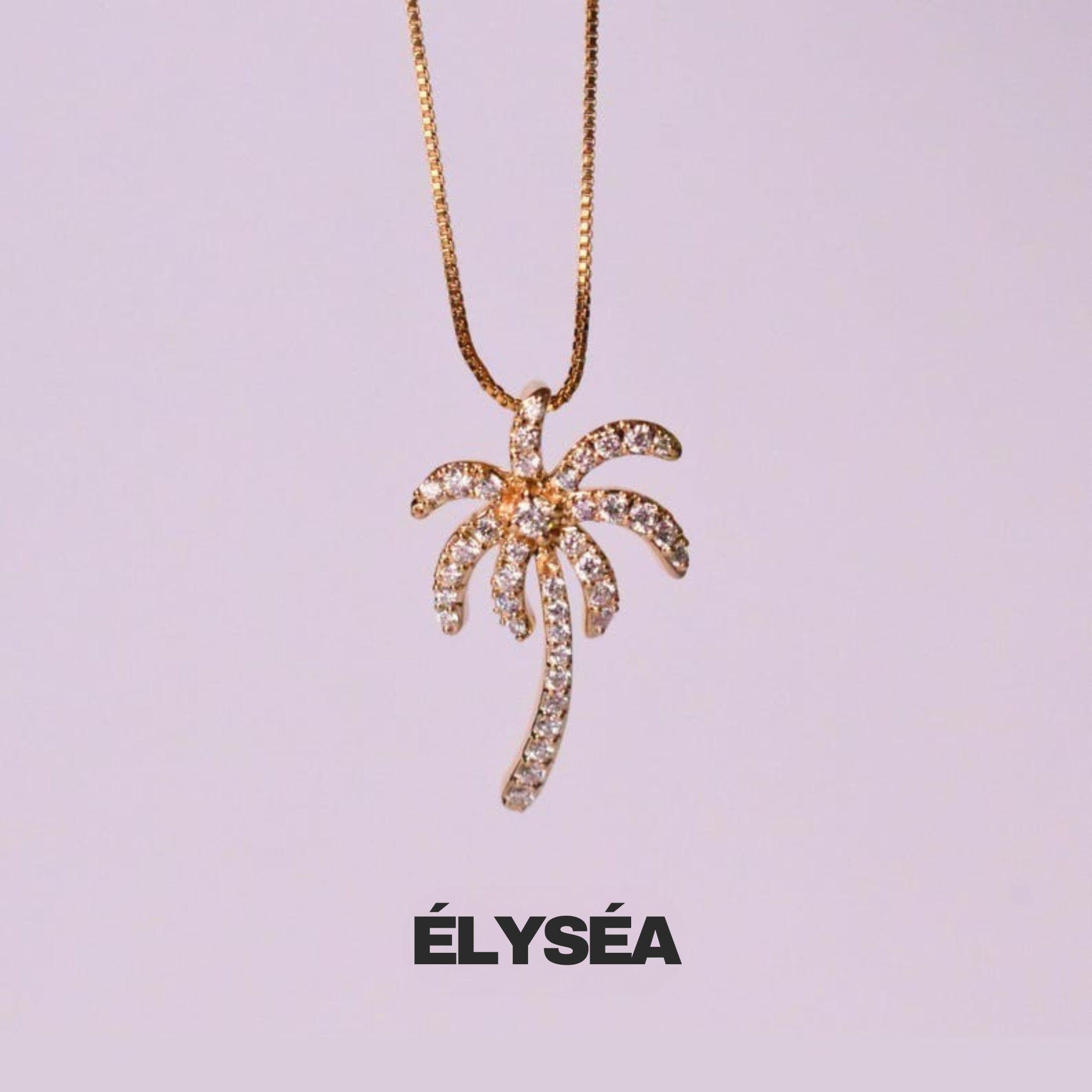 14K Solid Gold Diamond Palm Tree Pendant Necklace, Gift for Mother, Wife, Daughter