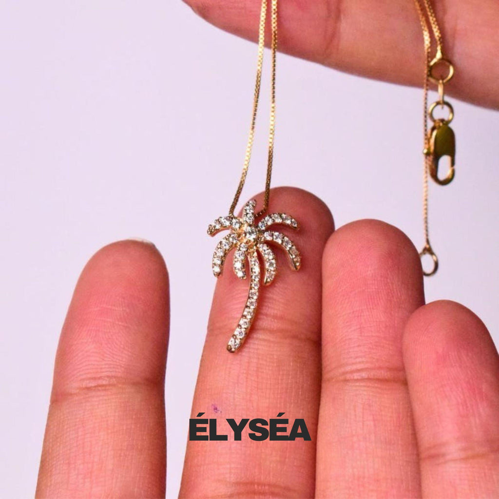14K Solid Gold Diamond Palm Tree Pendant Necklace, Gift for Mother, Wife, Daughter