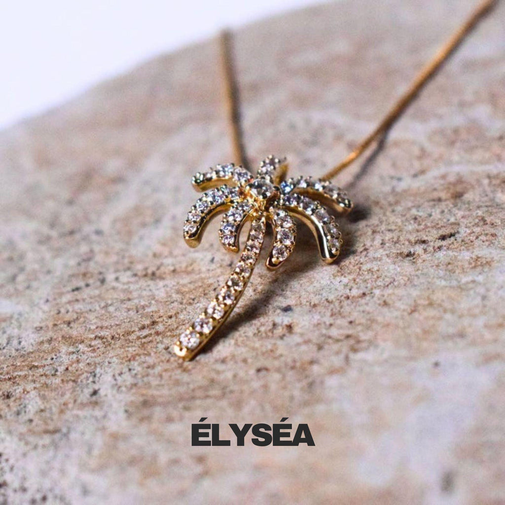 14K Solid Gold Diamond Palm Tree Pendant Necklace, Gift for Mother, Wife, Daughter