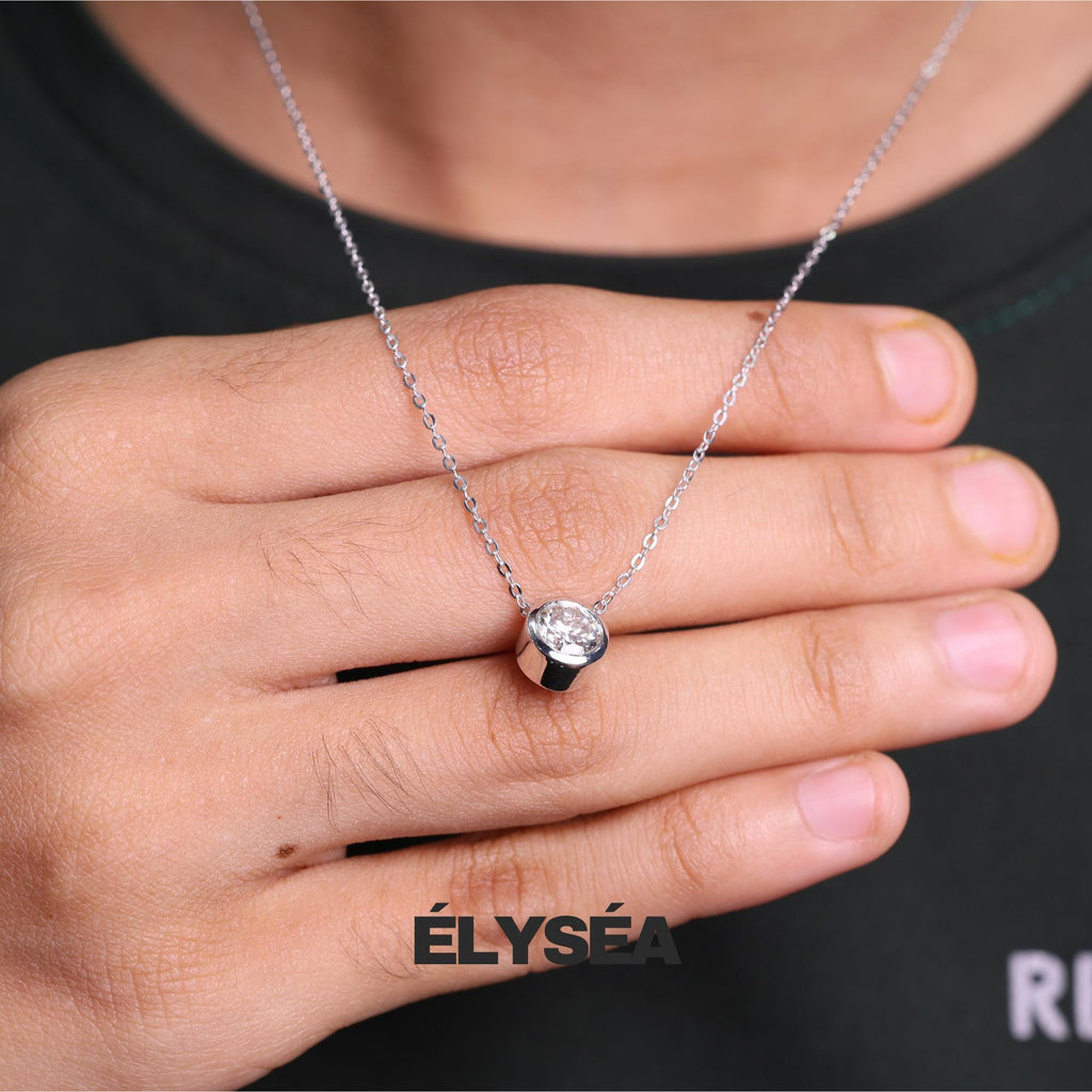 14K Gold Attached Lab Grown Diamond Solitaire Necklace, Beautiful White Diamonds