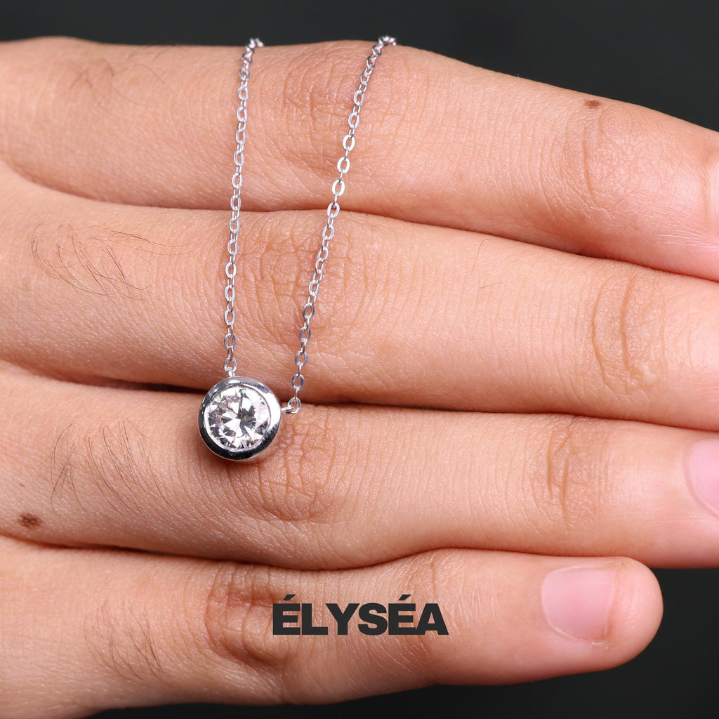 14K Gold Attached Lab Grown Diamond Solitaire Necklace, Beautiful White Diamonds