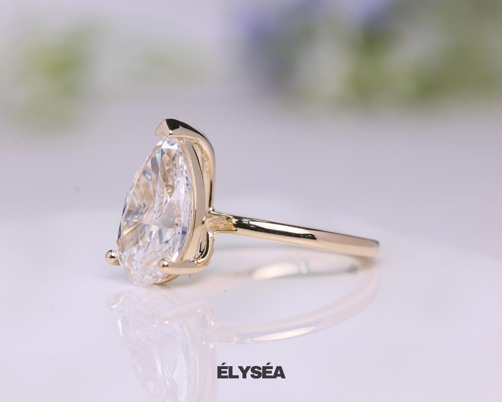 5 Carat Pear Cut Lab Grown Diamond Solitaire Engagement Ring / 14K Yellow Gold / IGI Certified