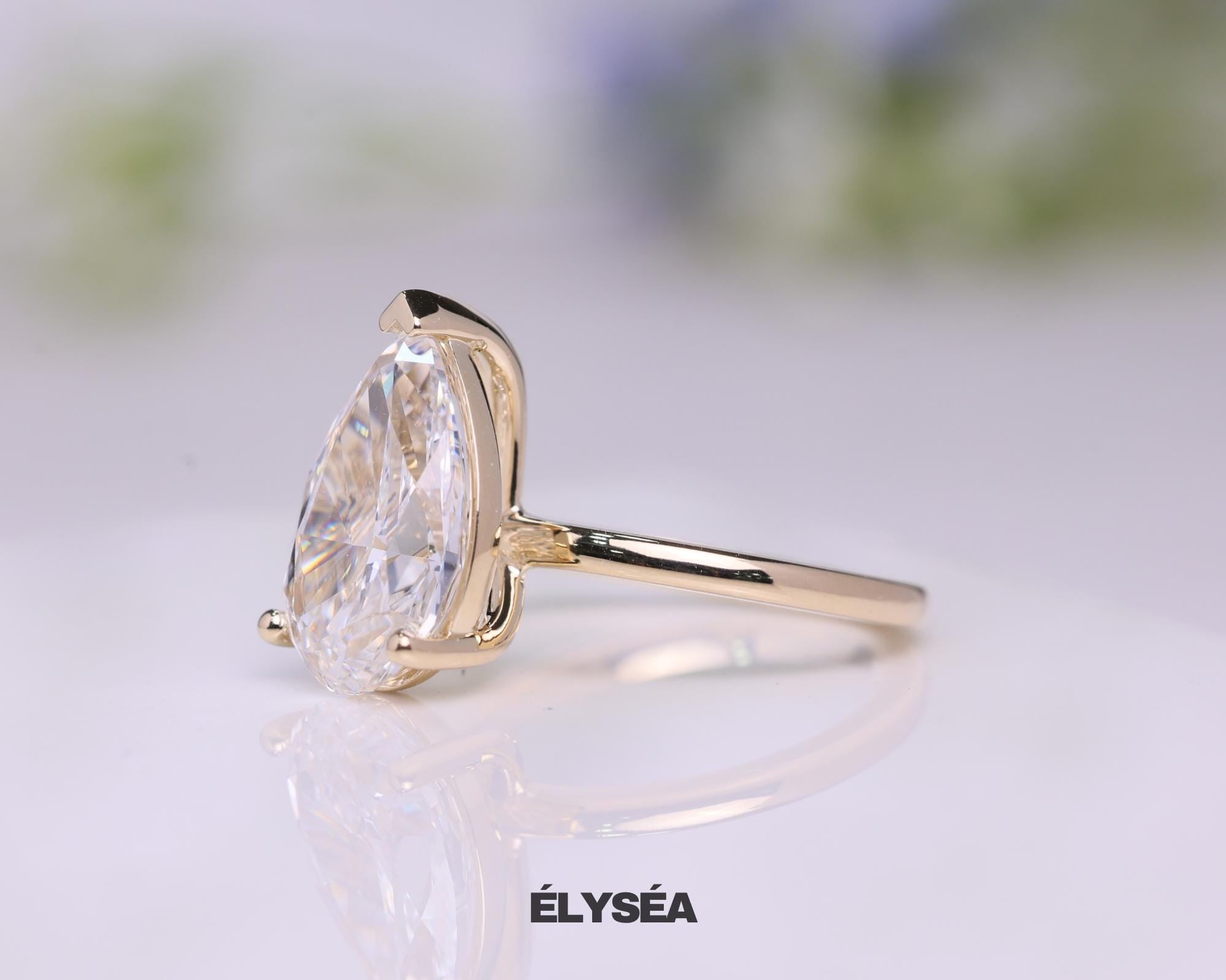 5 Carat Pear Cut Lab Grown Diamond Solitaire Engagement Ring / 14K Yellow Gold / IGI Certified