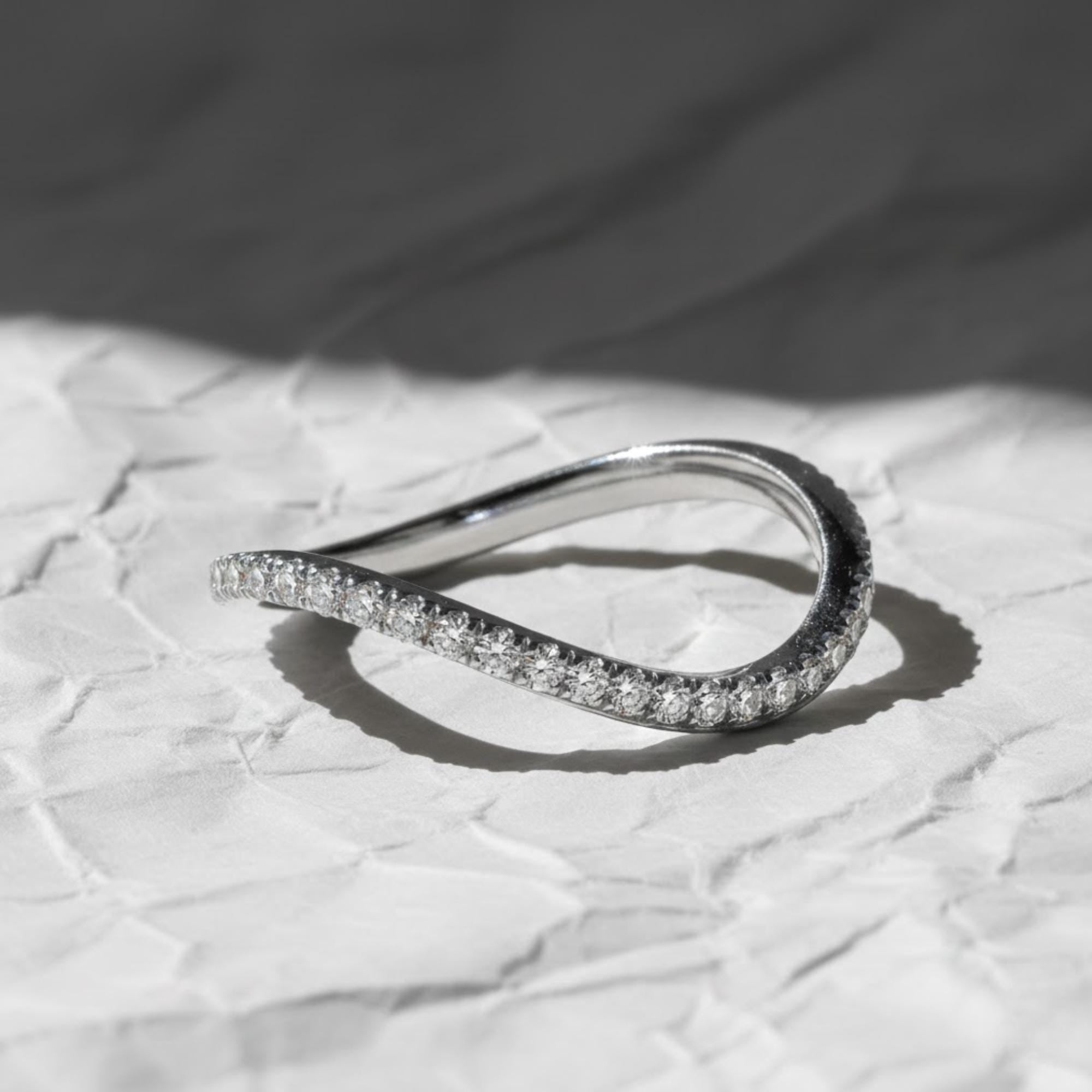 14K Solid Gold Lab Grown Diamond Wedding Band, Minimalist Curve Half Eternity Ring