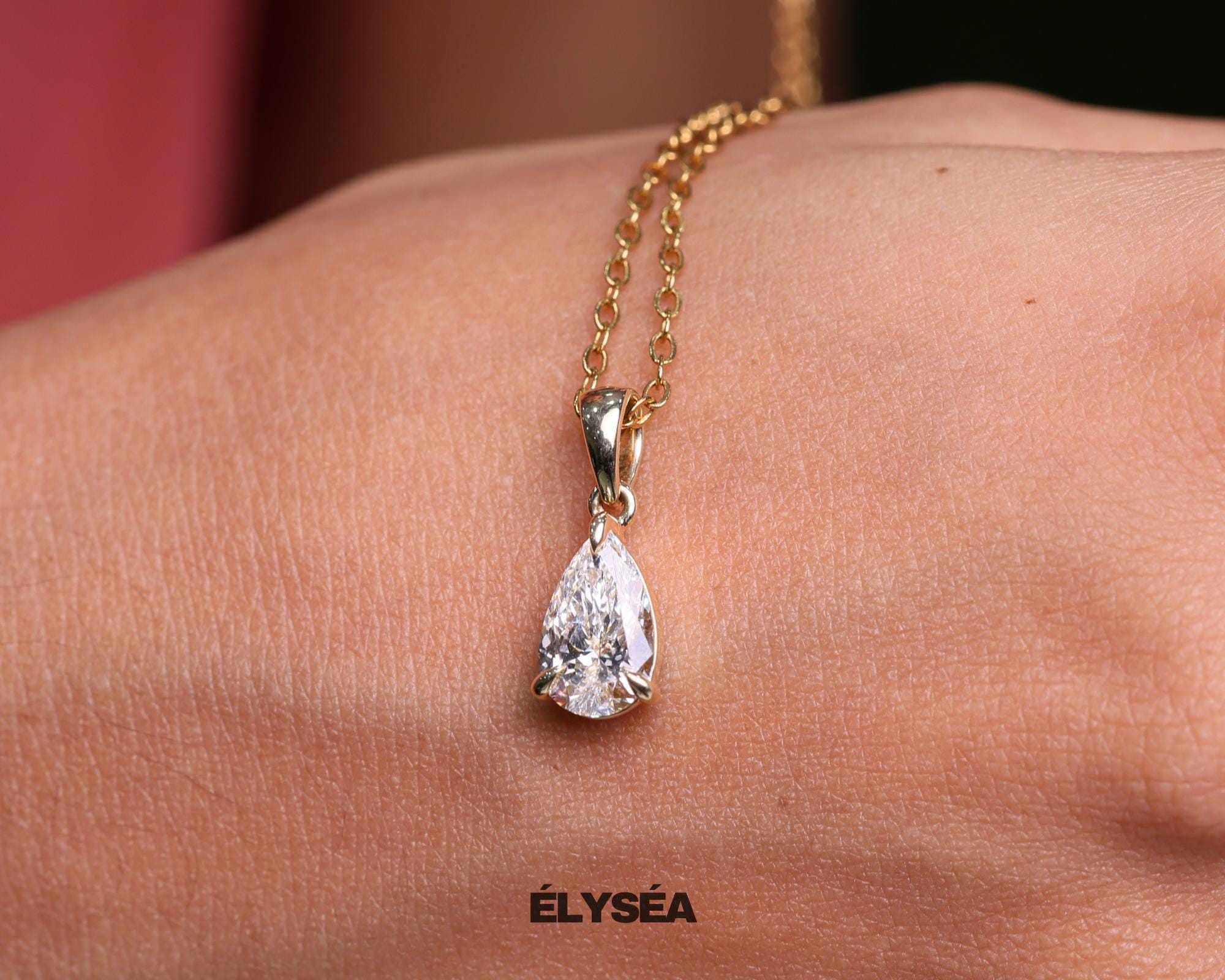 Lab Diamond Solitaire Engagement Pendant Necklace / 14K Gold Eco-Friendly Diamond Pendant Gift For Her