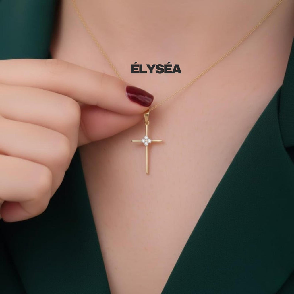 14K Solid Gold Diamond Cross Necklace: Religious Jewelry Gift | Christian Faith Pendant