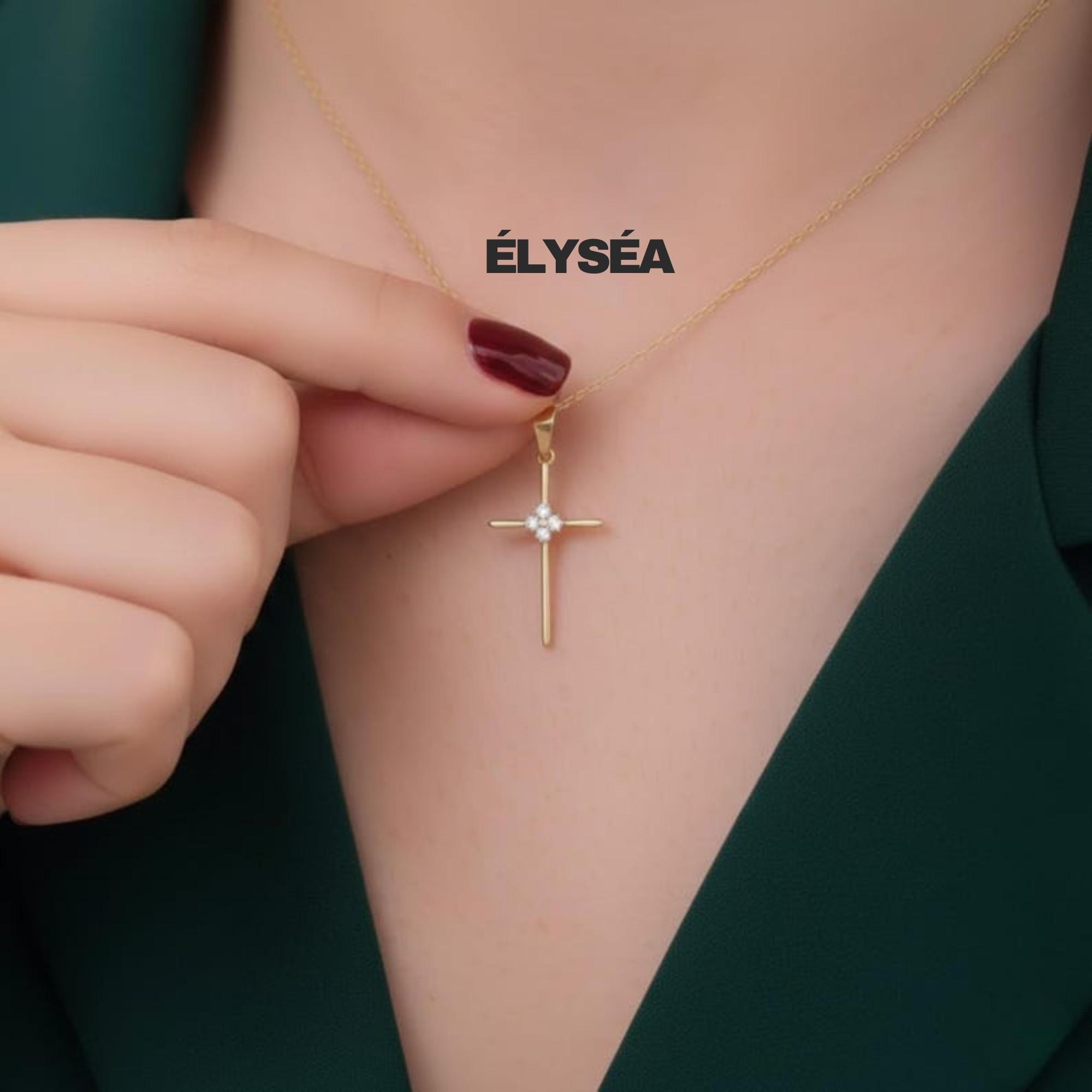 14K Solid Gold Diamond Cross Necklace: Religious Jewelry Gift | Christian Faith Pendant