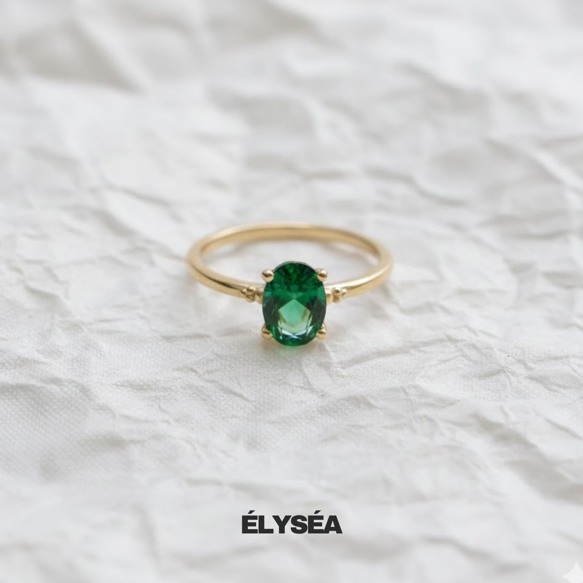 14K Solid Gold Emerald Ring • Tiny Green Gem Promise Ring for Women • Dainty Stackable Jewelry Gift