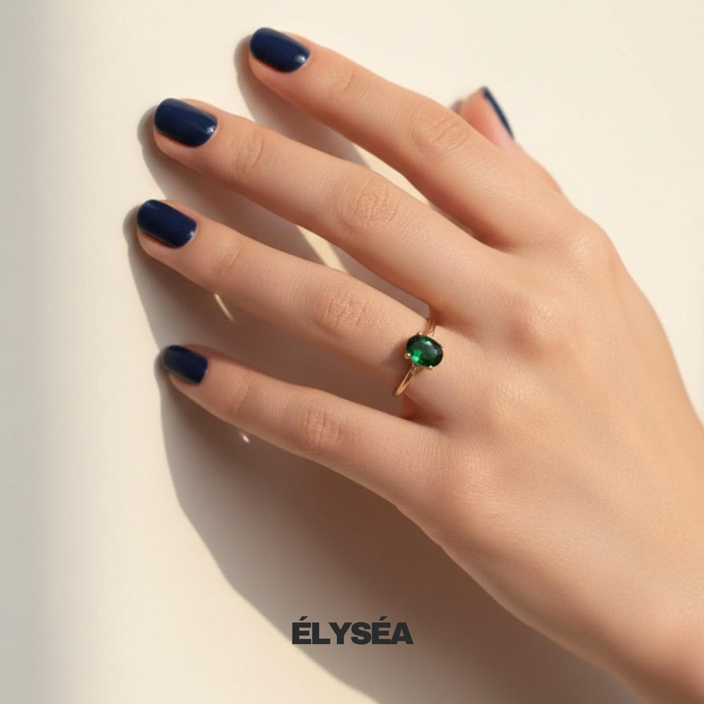 14K Solid Gold Emerald Ring • Tiny Green Gem Promise Ring for Women • Dainty Stackable Jewelry Gift
