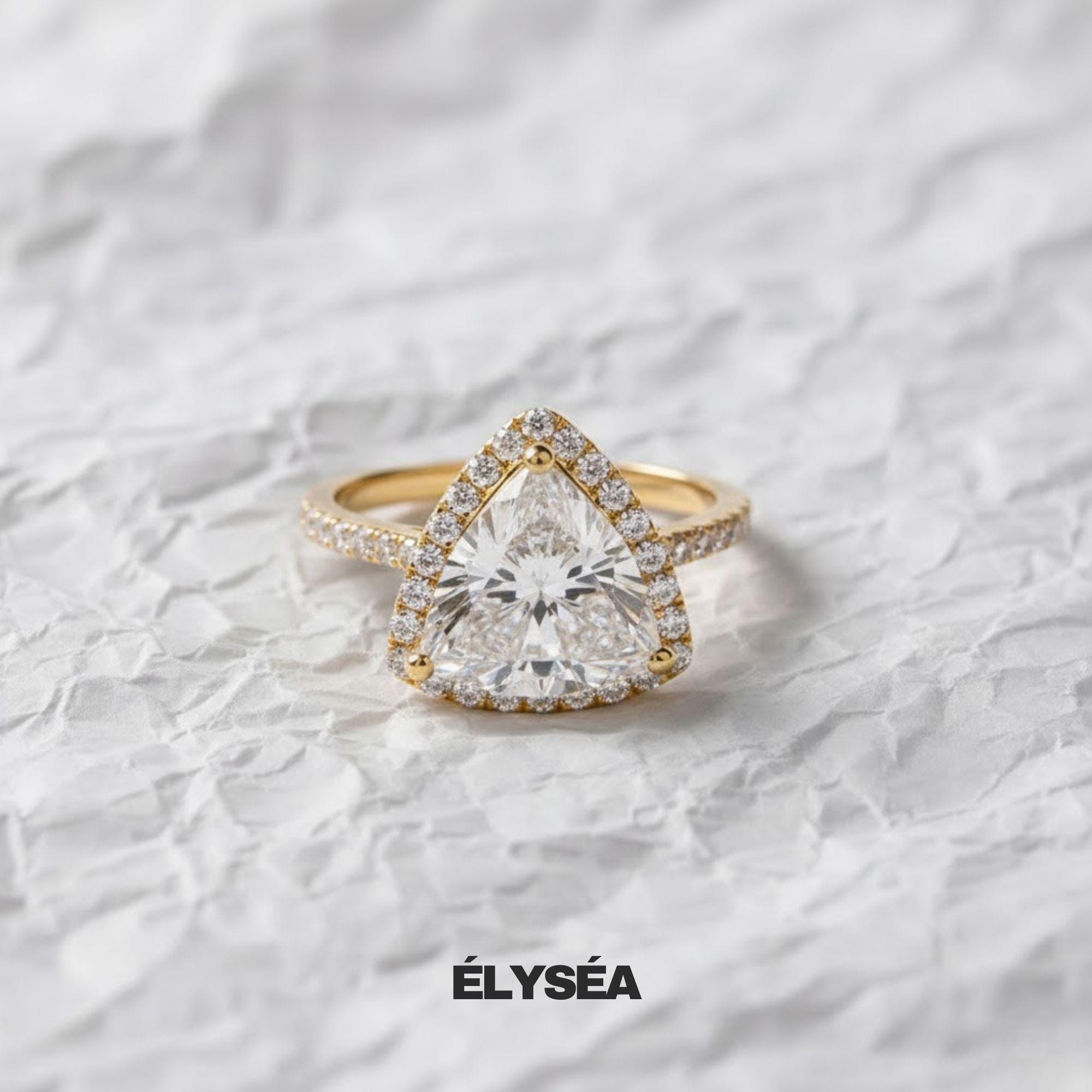 1.0ct To 3.0Ct Trillion Cut Lab Grown Diamond Halo Engagement Ring, Anniversary Gift, Wedding Ring