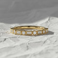 14k Gold Baguette & Round Lab Grown Diamond Ring: Milgrain Bezel Half Eternity
