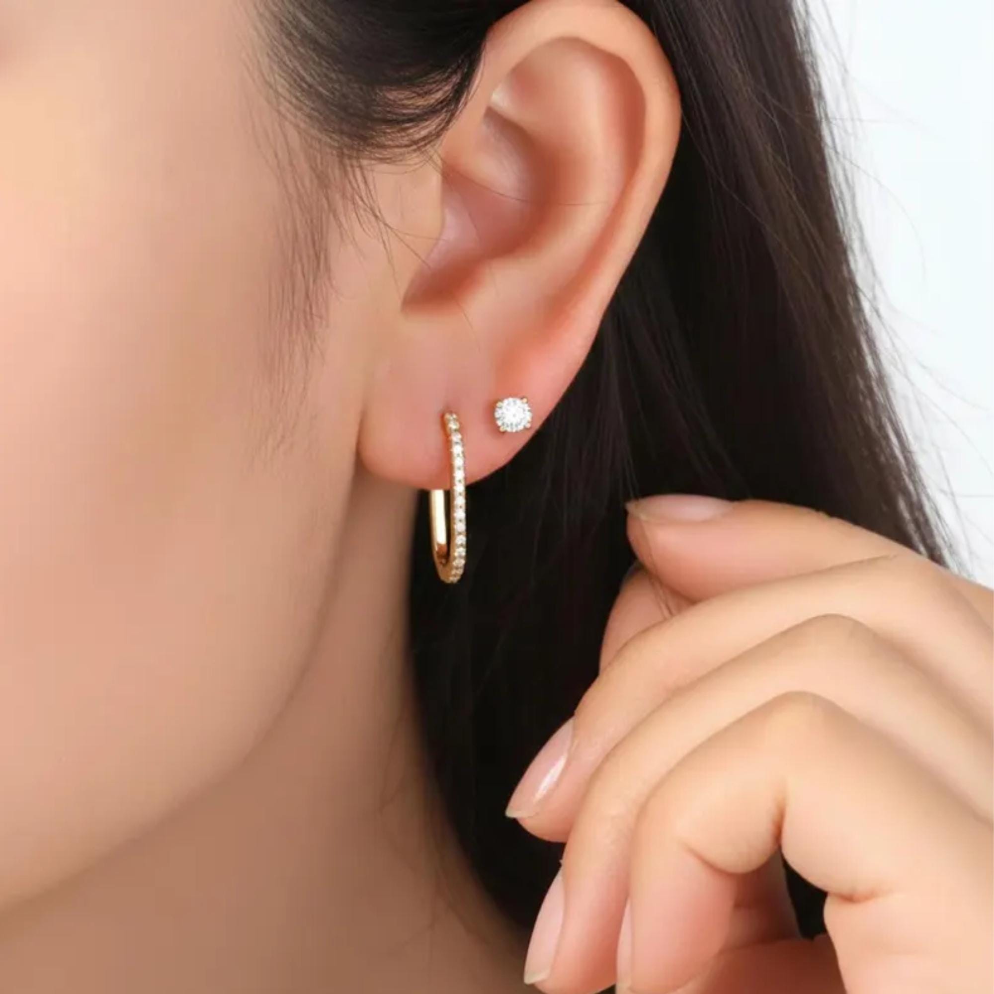 14K Gold Diamond Huggie Earrings, Lab Grown Diamond Paperclip Hoop Earrings