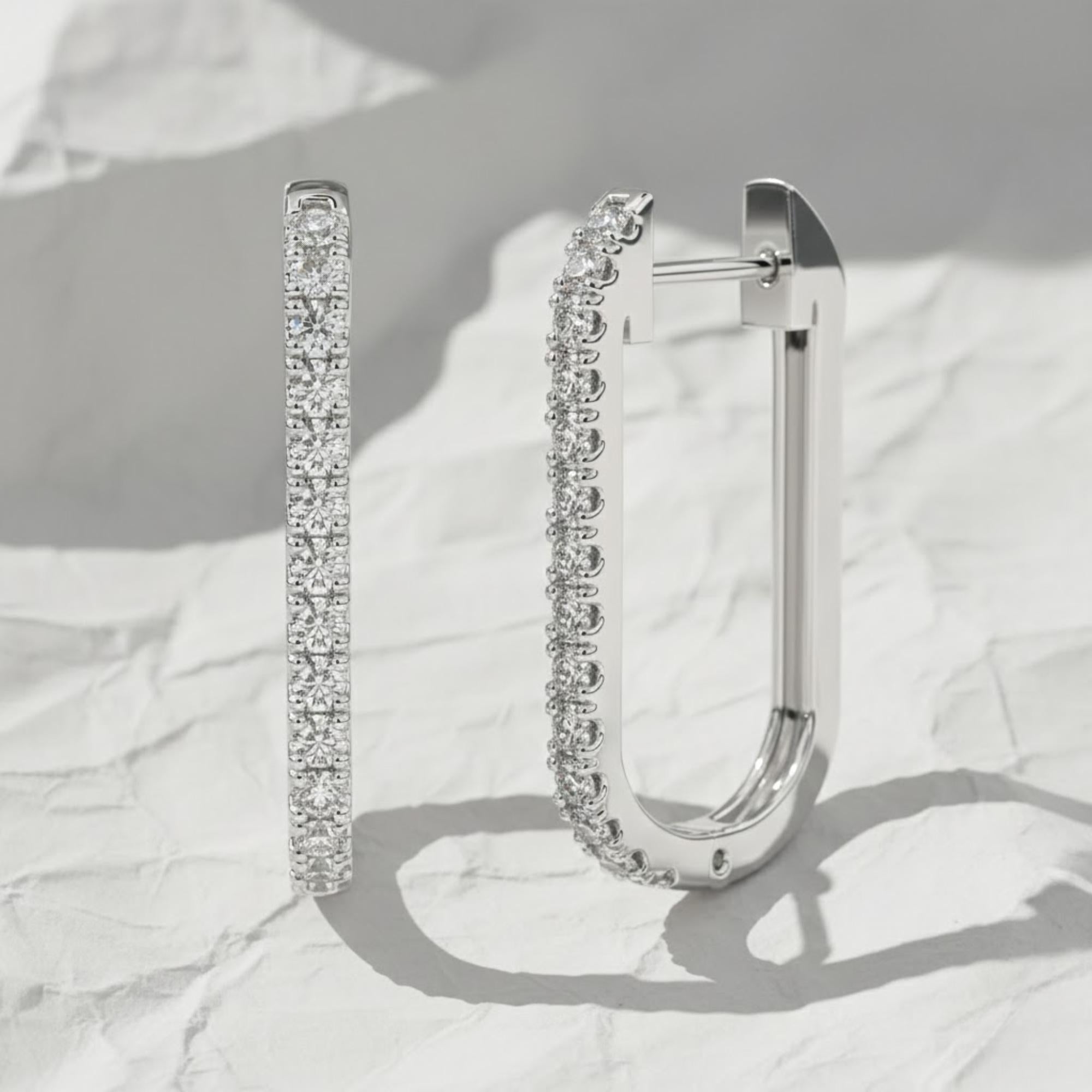 14K Gold Diamond Huggie Earrings, Lab Grown Diamond Paperclip Hoop Earrings