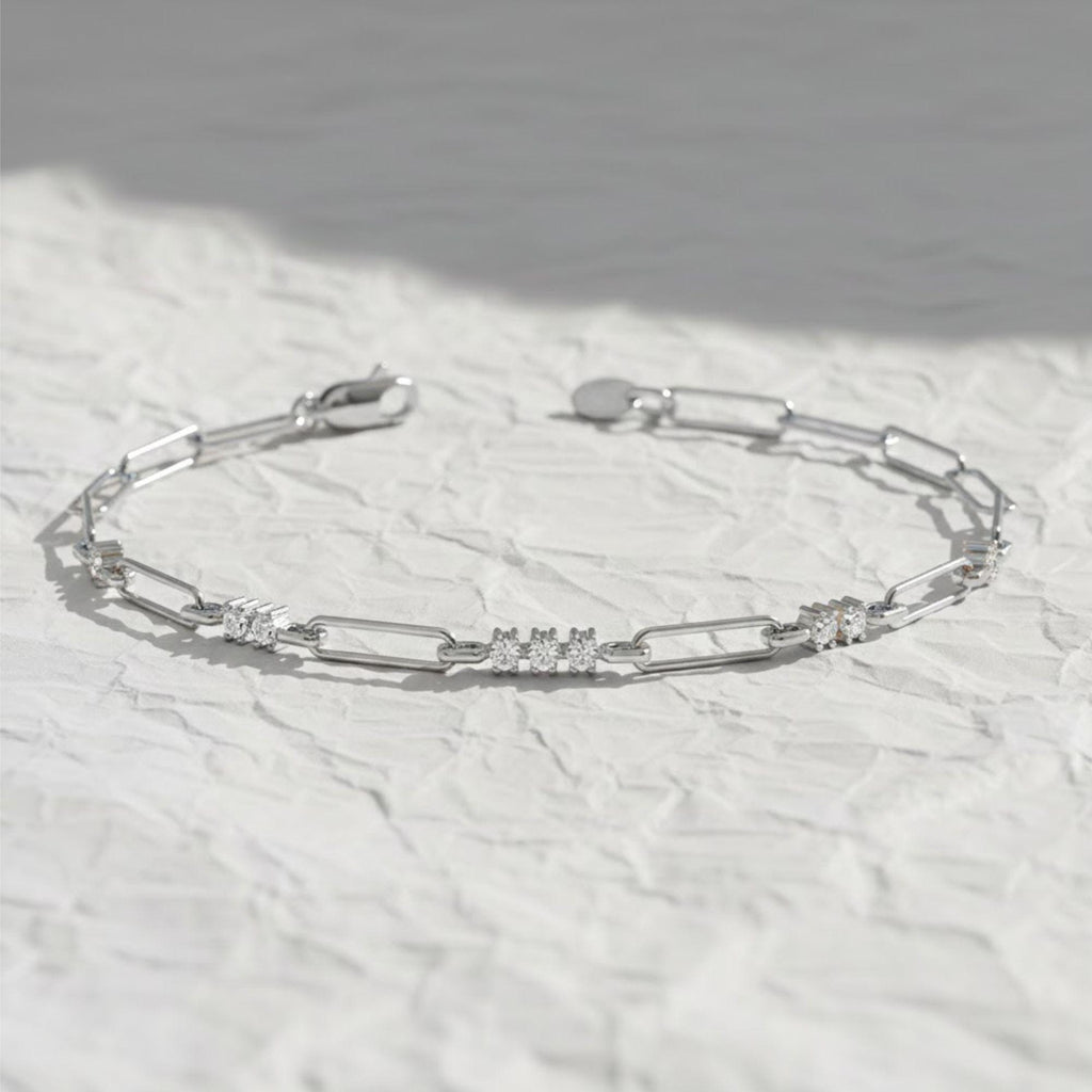 14K Gold Paperclip Diamond Bracelet | Lab Grown Diamond Paperclip Stacking Bracelet