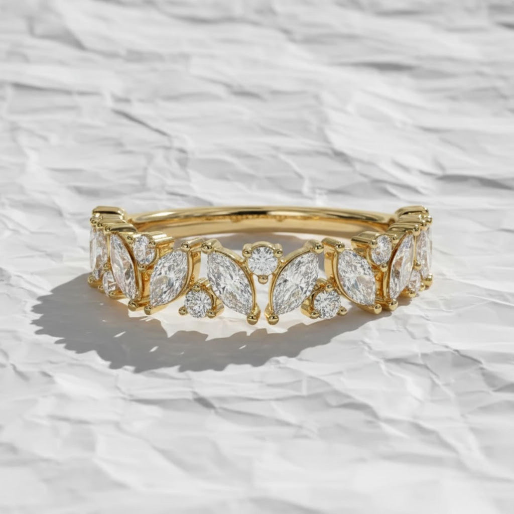 14K Gold Marquise Diamond Cluster Ring, Anniversary Gift