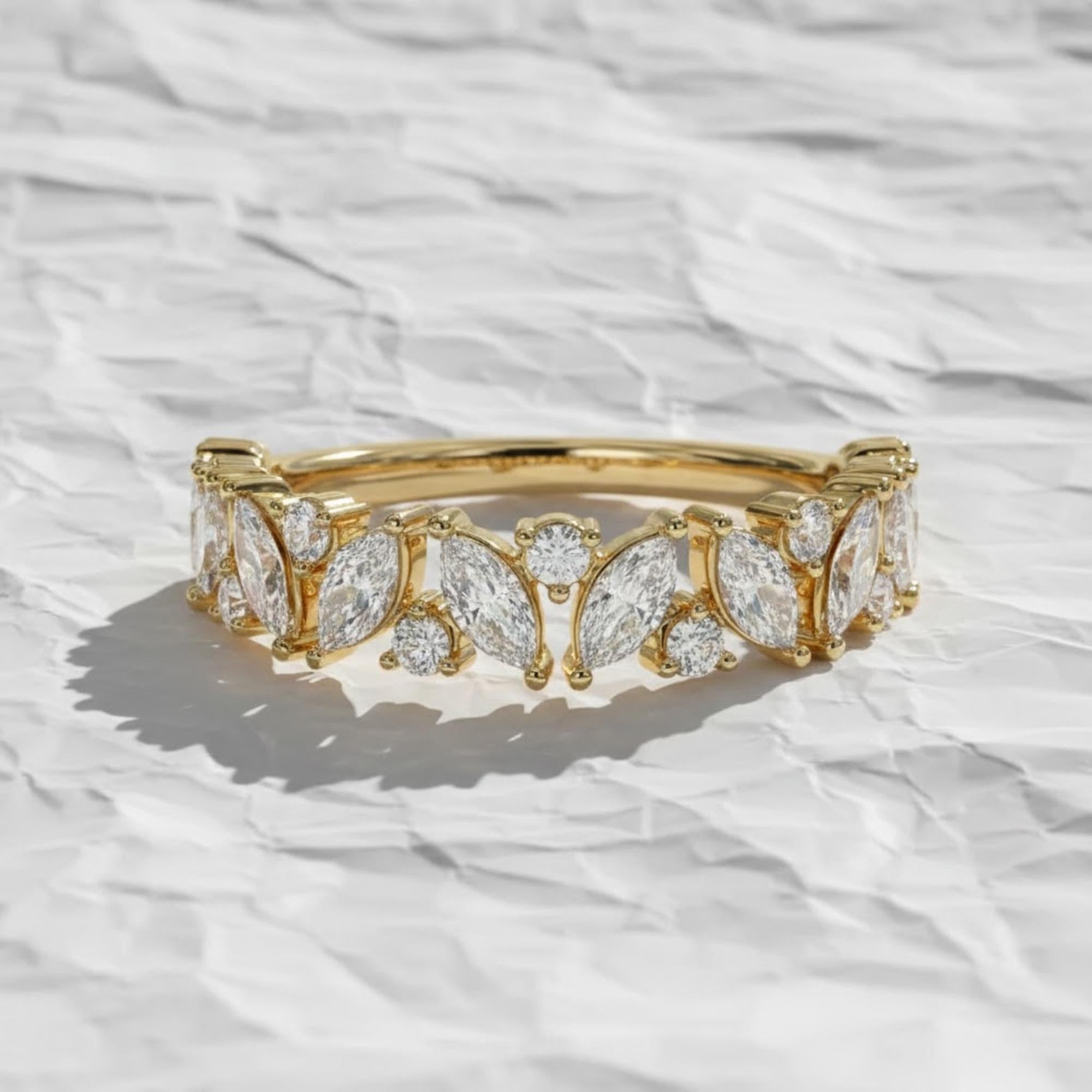 14K Gold Marquise Diamond Cluster Ring, Anniversary Gift