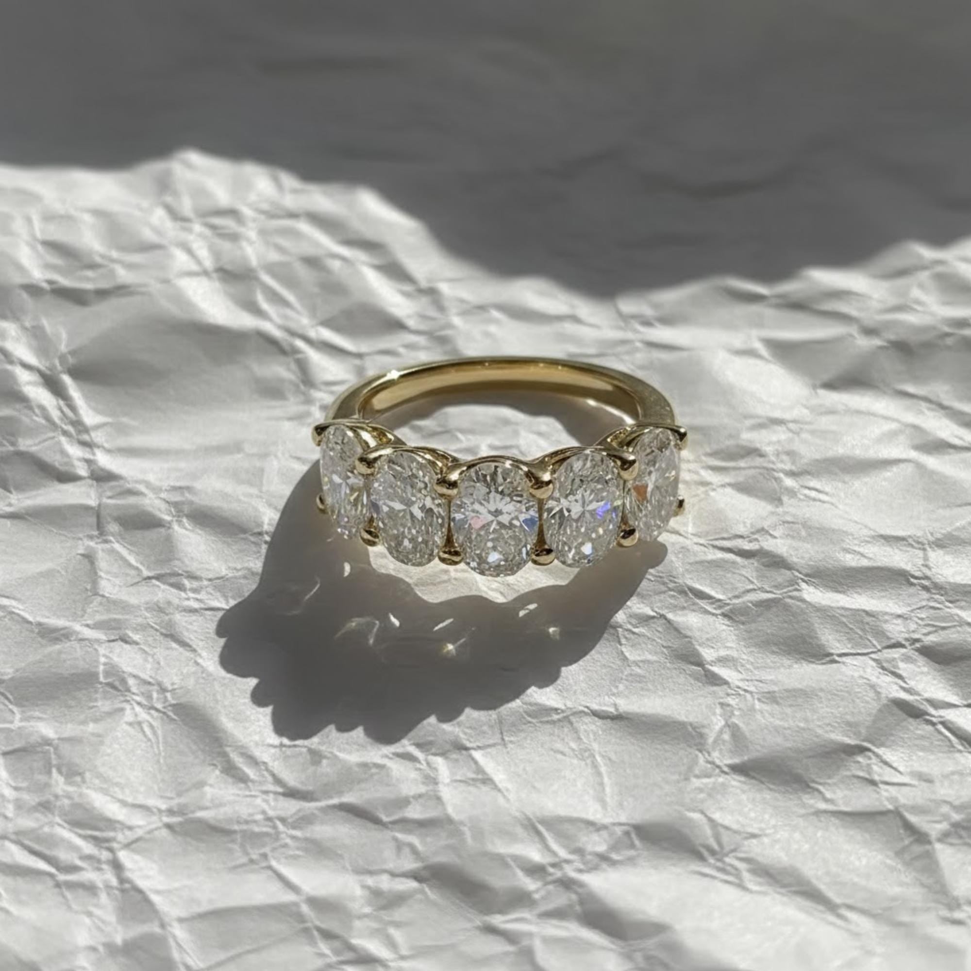 2.00 CTW Lab Grown Oval Diamond Anniversary Band: 14K Gold 5-Stone Ring