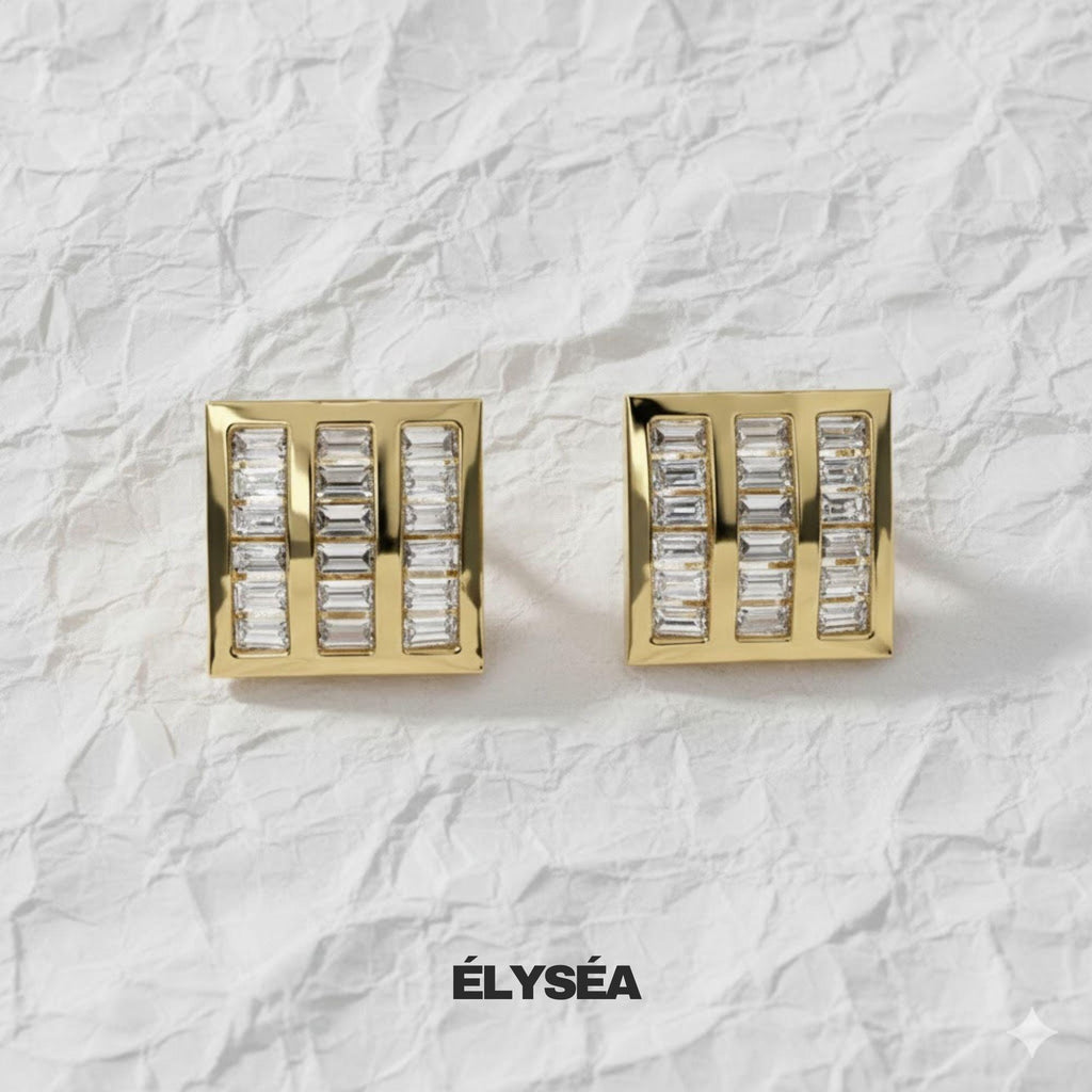 14k Gold Baguette Diamond Stud Earrings: Dainty Cluster Design