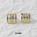 14k Gold Baguette Diamond Stud Earrings: Dainty Cluster Design