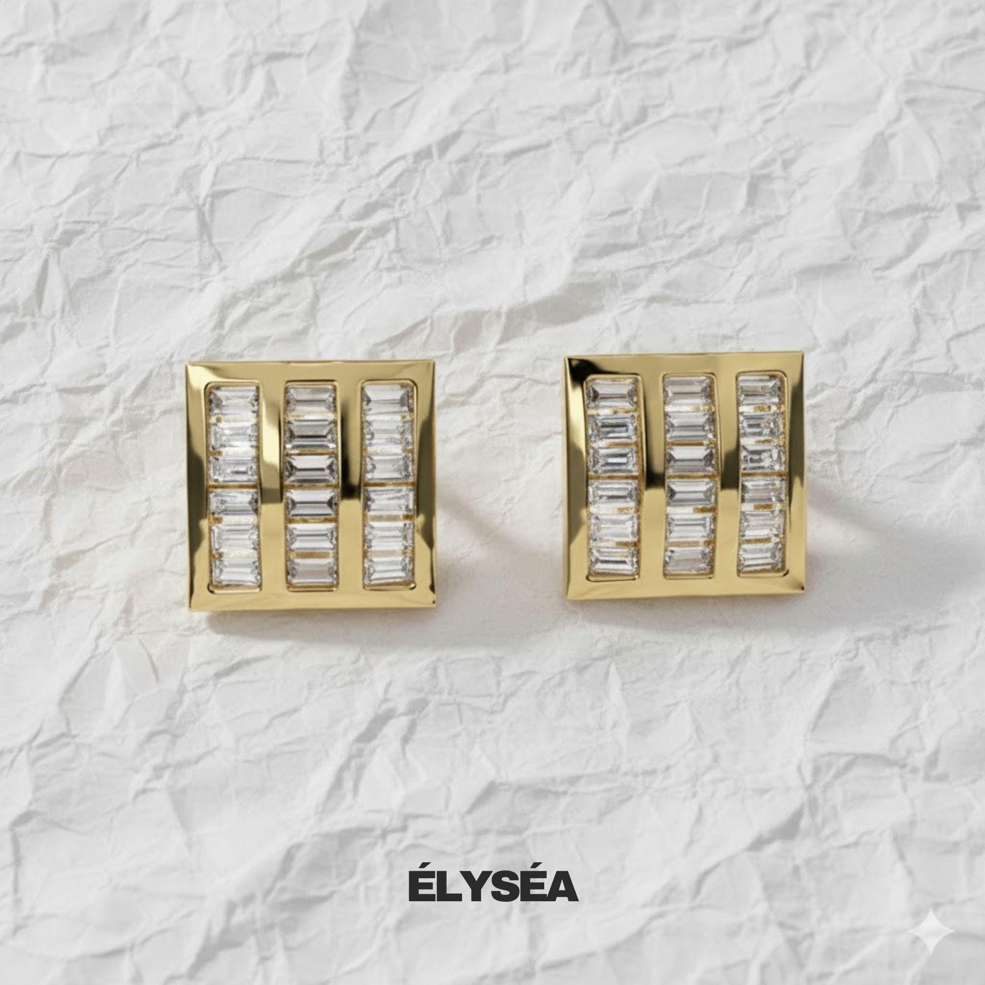 14k Gold Baguette Diamond Stud Earrings: Dainty Cluster Design