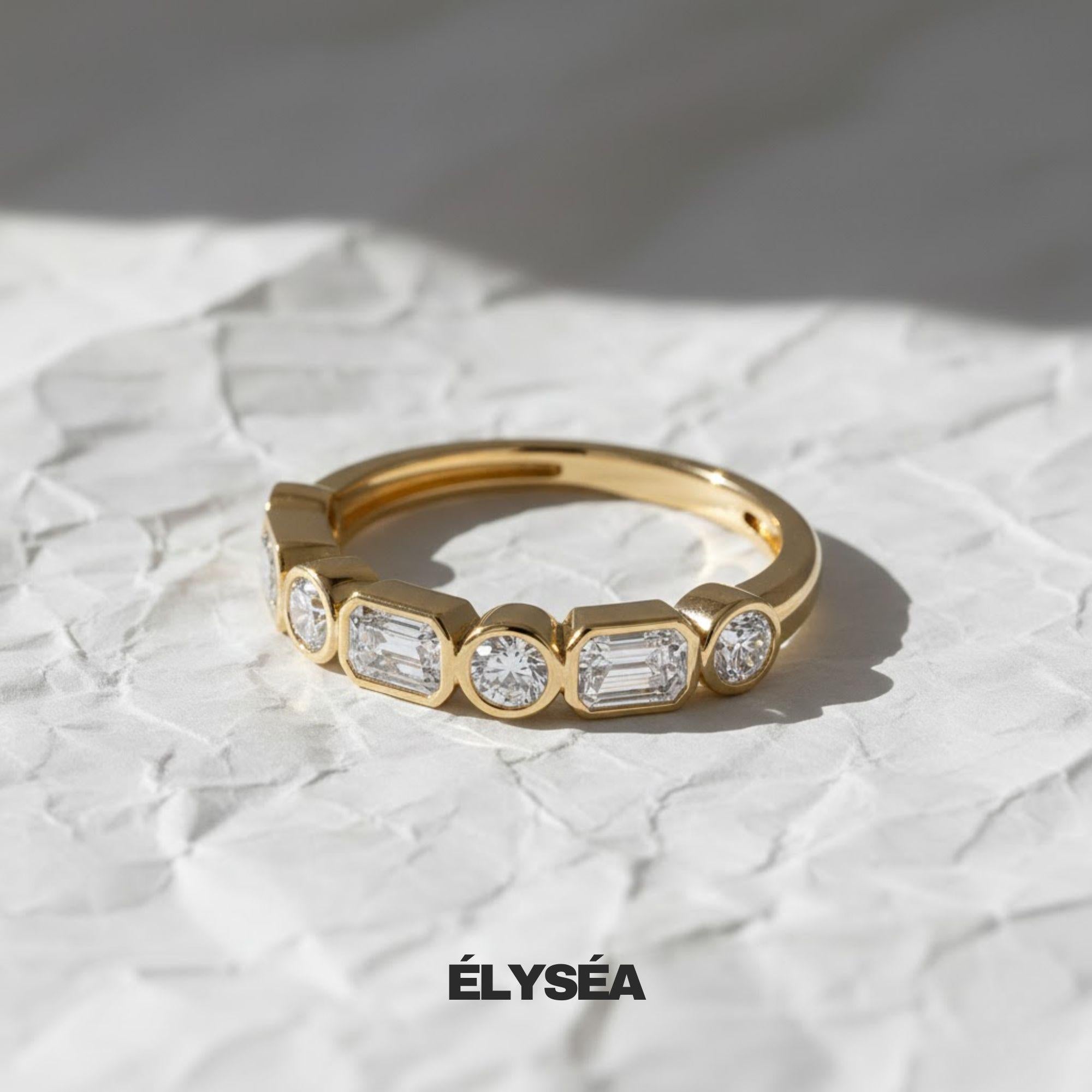 14K Gold 0.95 ctw Emerald & Round Cut Bezel Set Half Eternity Lab Grown Diamond Wedding Band