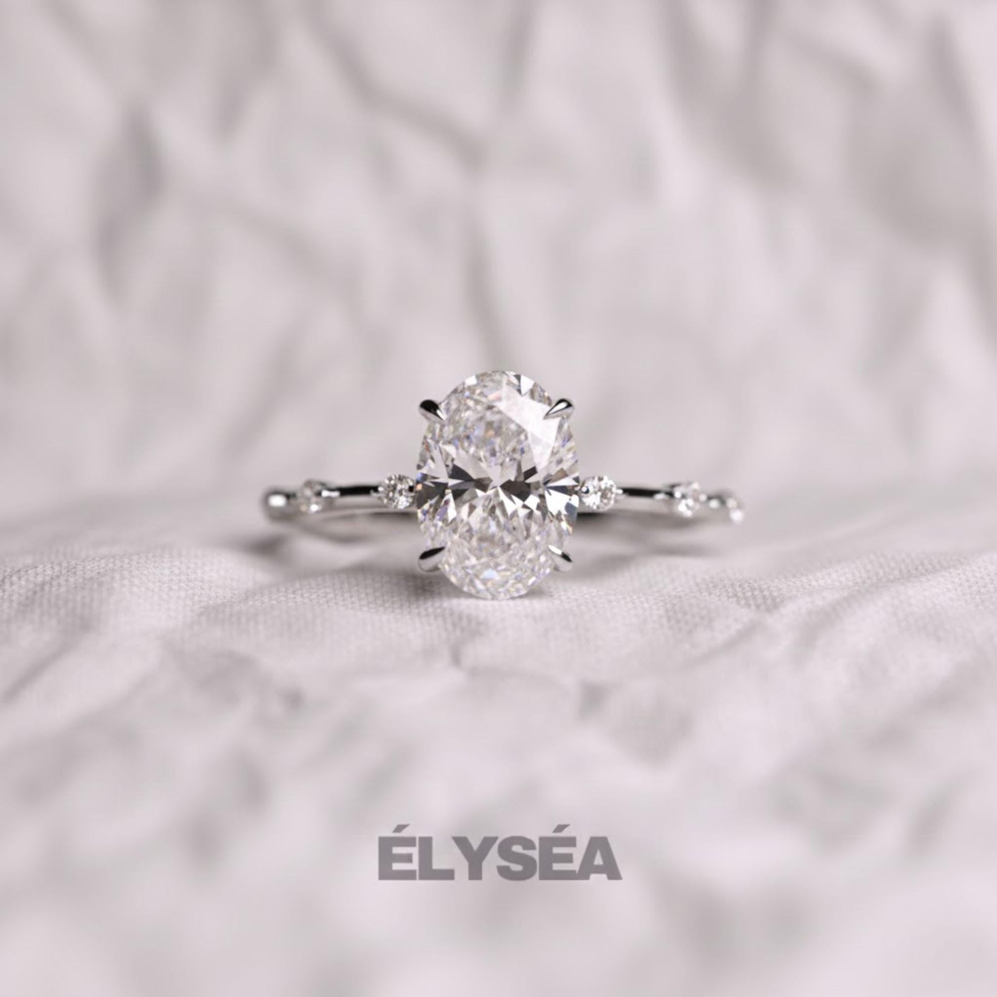 2 Carat Oval Lab Grown F VS1 Thin Engagement Diamond Ring / 14K Gold Oval Diamond Ring