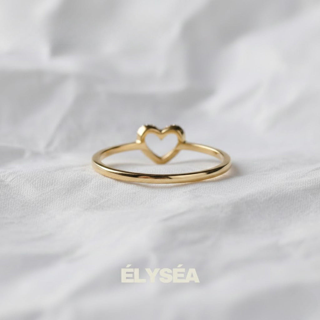 Tiny Lab Grown Diamond Open Heart 14K Gold Promise Ring Gift For Her