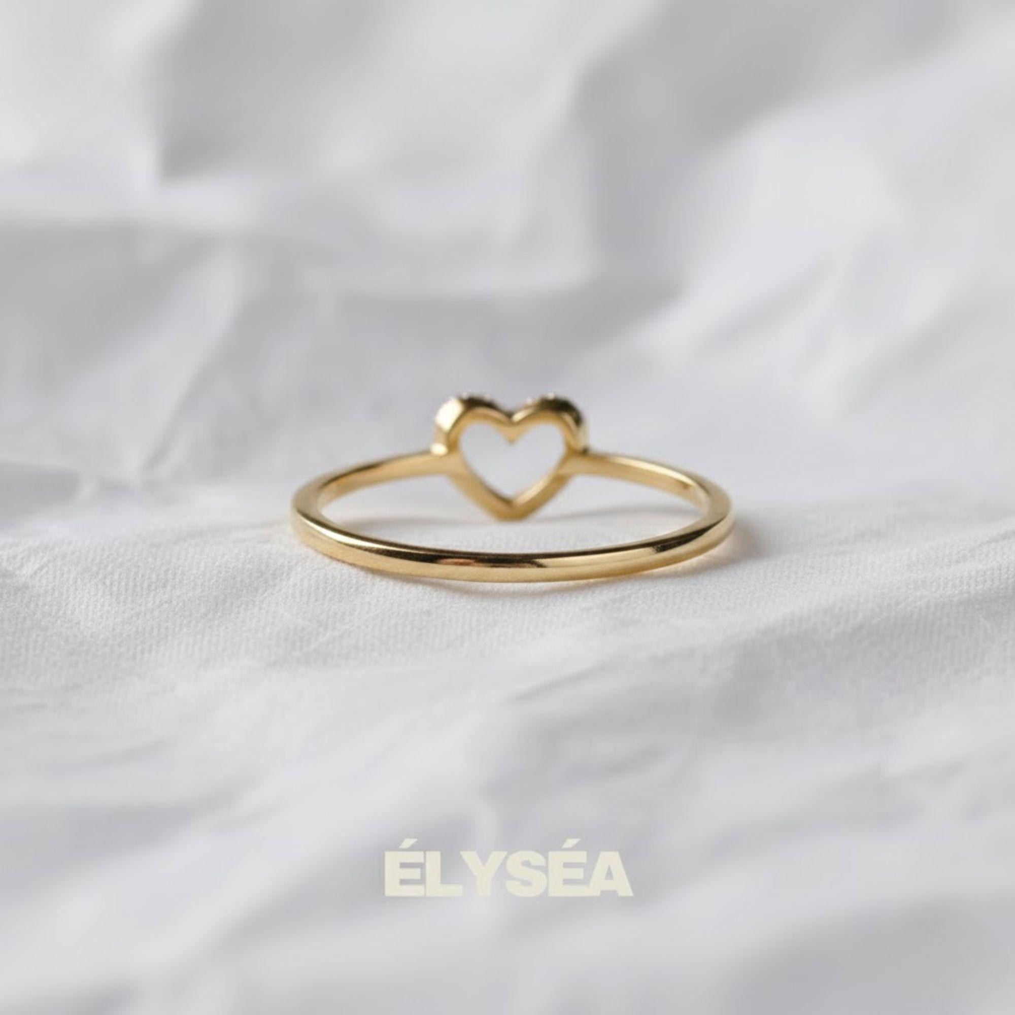 Tiny Lab Grown Diamond Open Heart 14K Gold Promise Ring Gift For Her